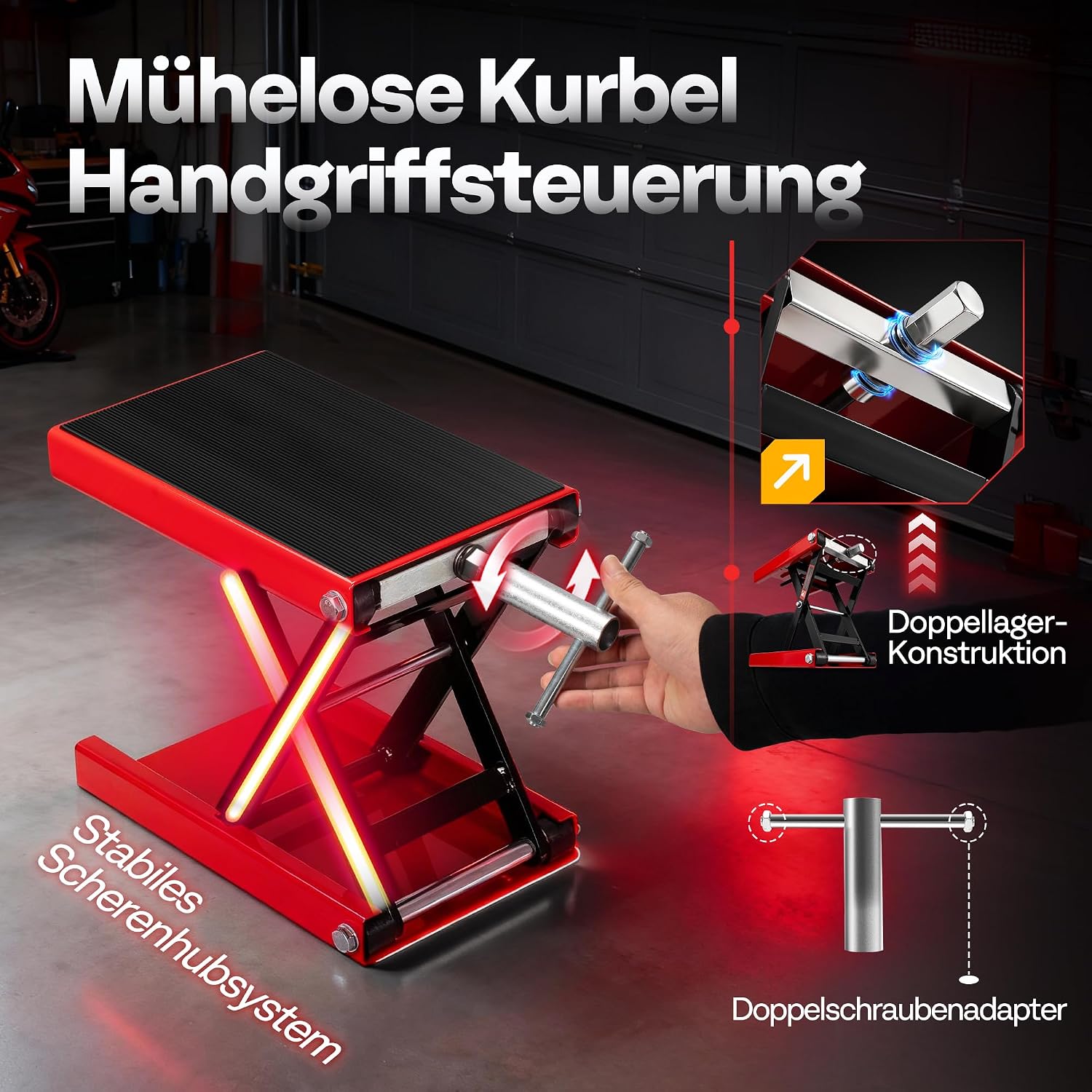 Thumbnail 2 de VIVOHOME Motorradhebebühne 500 kg Scherenwagenheber aus Stahl – mit breitem Deck und Kurbel