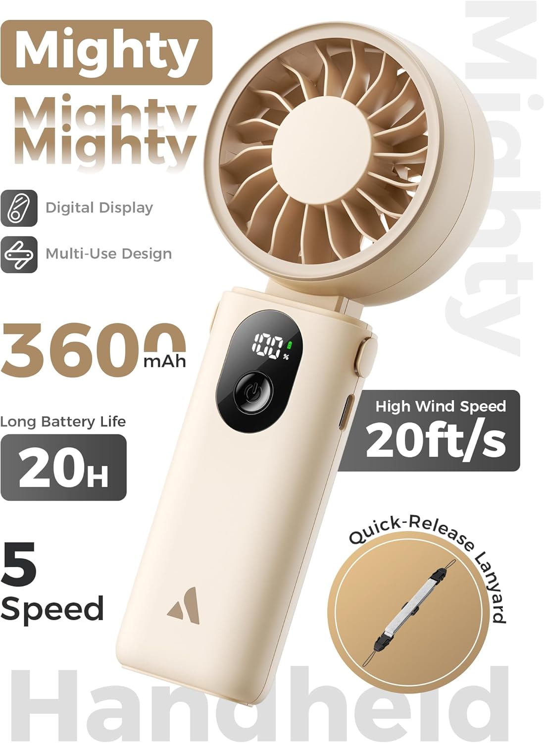 Thumbnail 1 de Aecooly Mighty Portable Handheld Fan — 20H Max, 5 Speeds, 3 Modes, USB Rechargeable