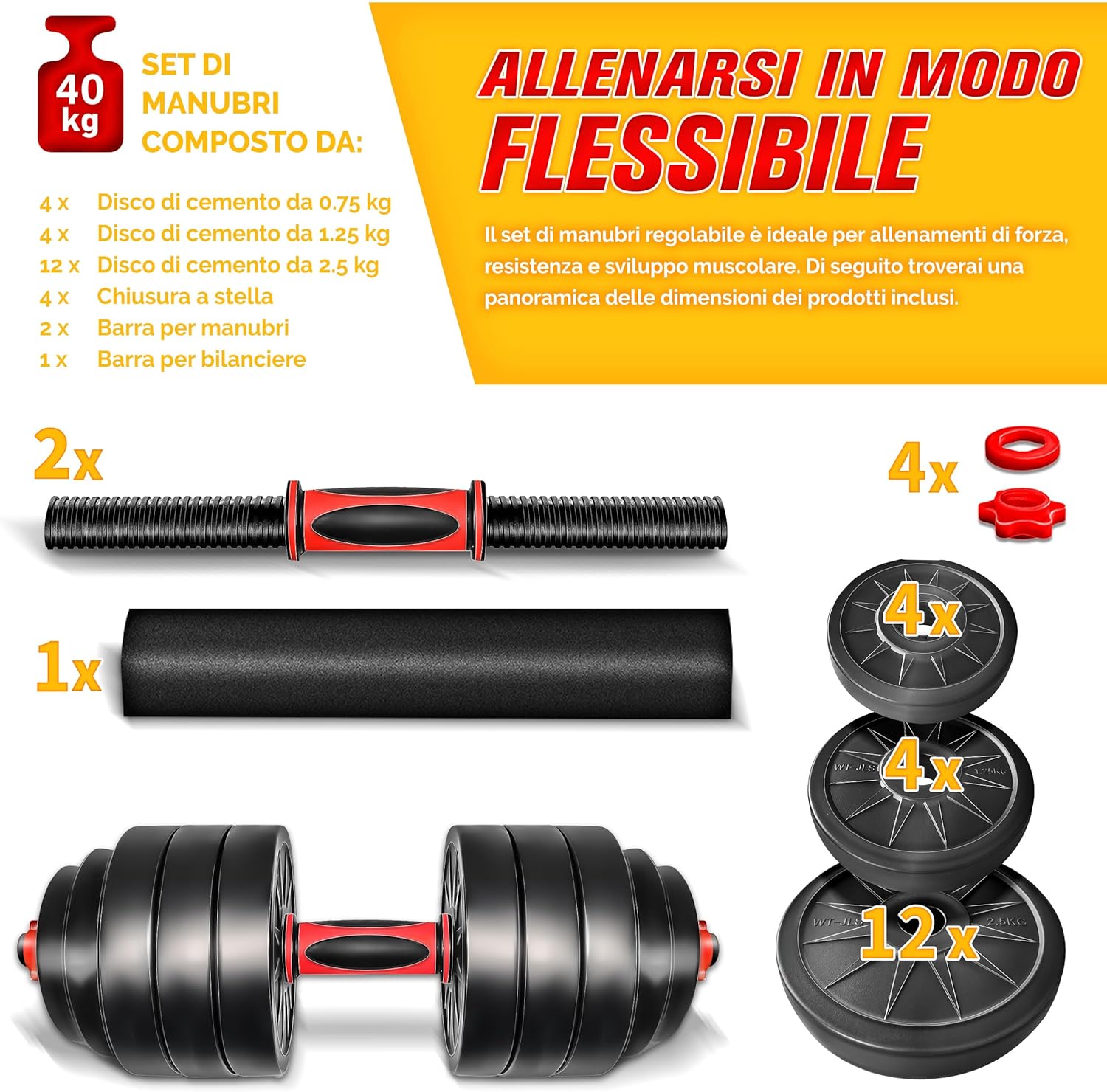 Detalle de RE:SPORT Set di manubri regolabili 2 in 1 15–40 kg con raccordo 300 mm