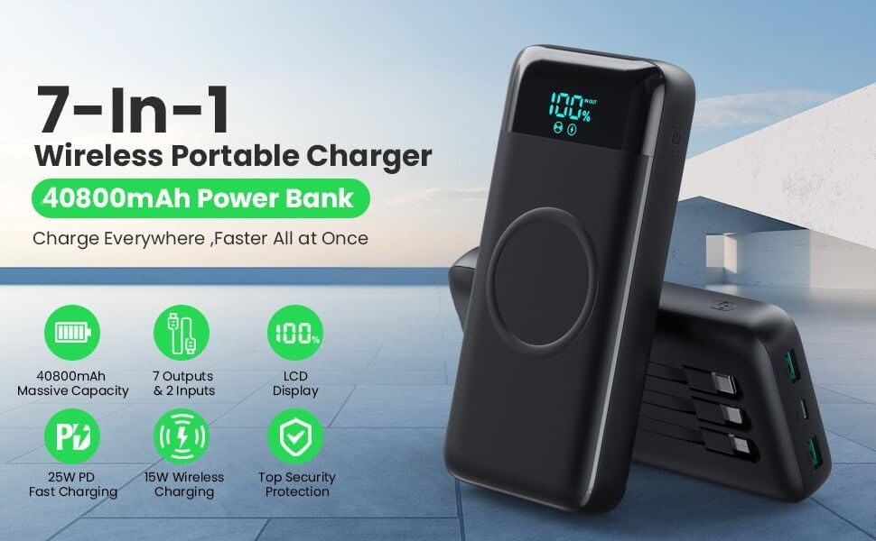 Thumbnail 6 de YHO HX160Q2 40,800mAh Power Bank with Built-In Cables and Wireless Charging