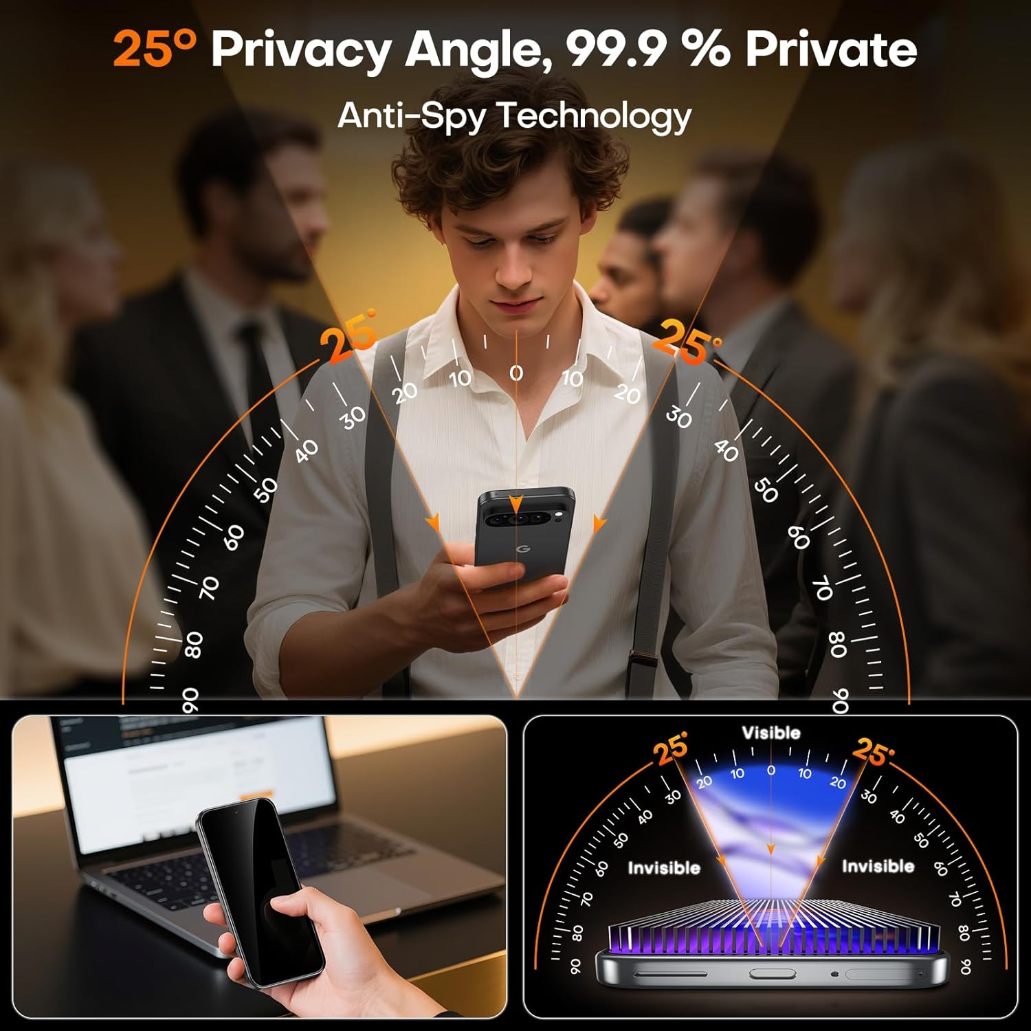 Thumbnail 2 de TOCOL Privacy Schutzfolie für Google Pixel 9 Pro (6,3 Zoll) – Sichtschutz & Panzerglas, 2 Stück