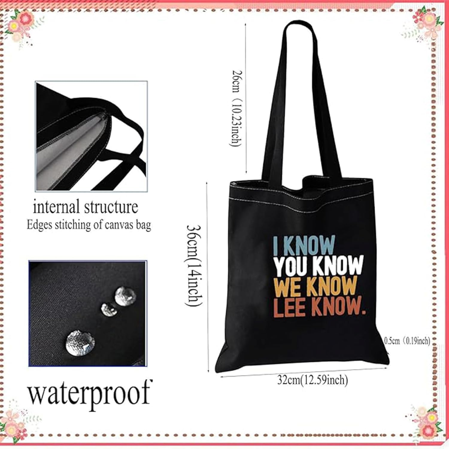 Detalle de PXTIDY Inspired Tote Bag I Know You Know Lee Know SKZ Cartoon Character Tote Bag