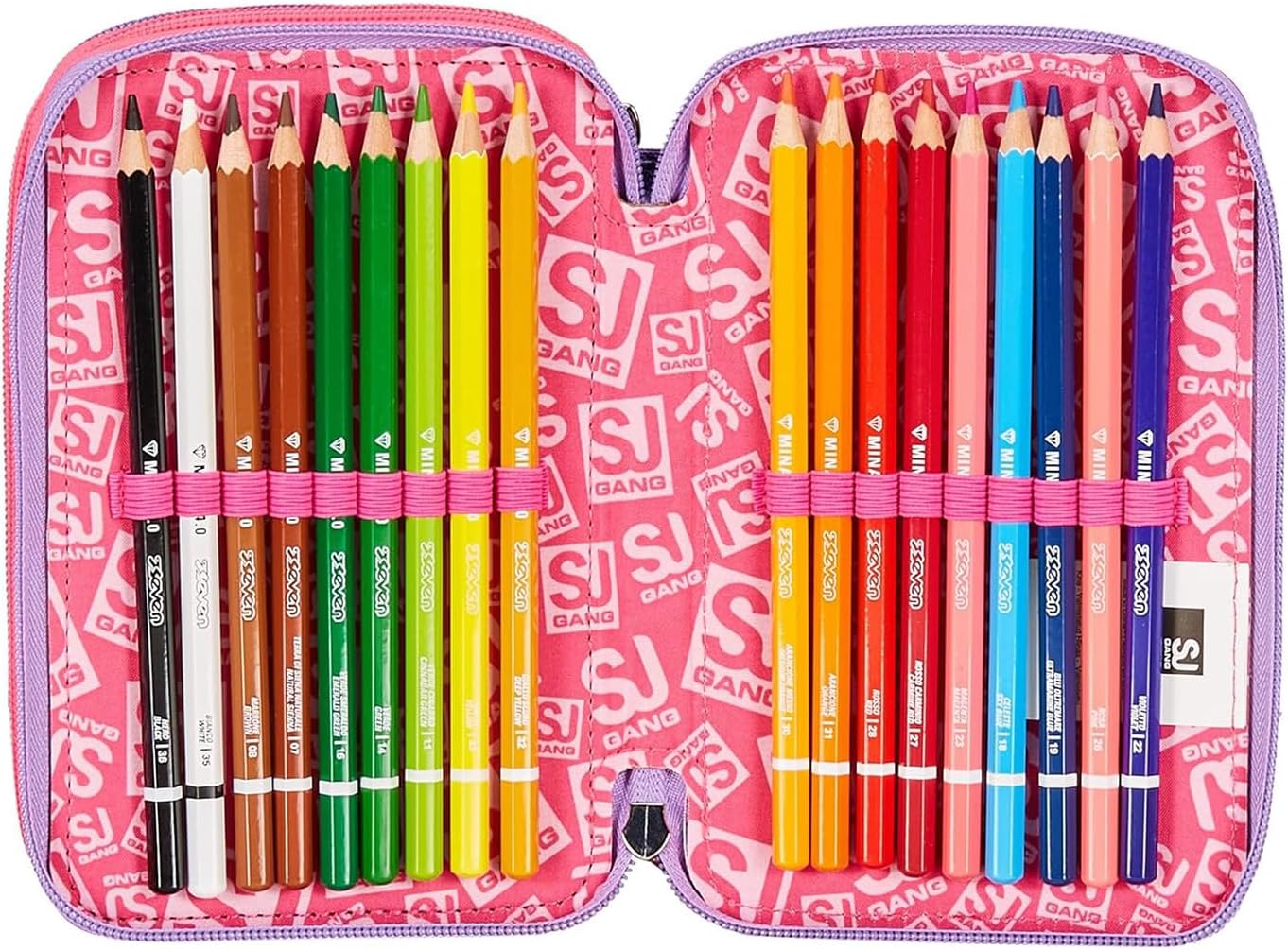 Detalle de Astuccio SJ Gang 3 zip Sphere Full Girl rosa con 3 scomparti e set da 45 pezzi