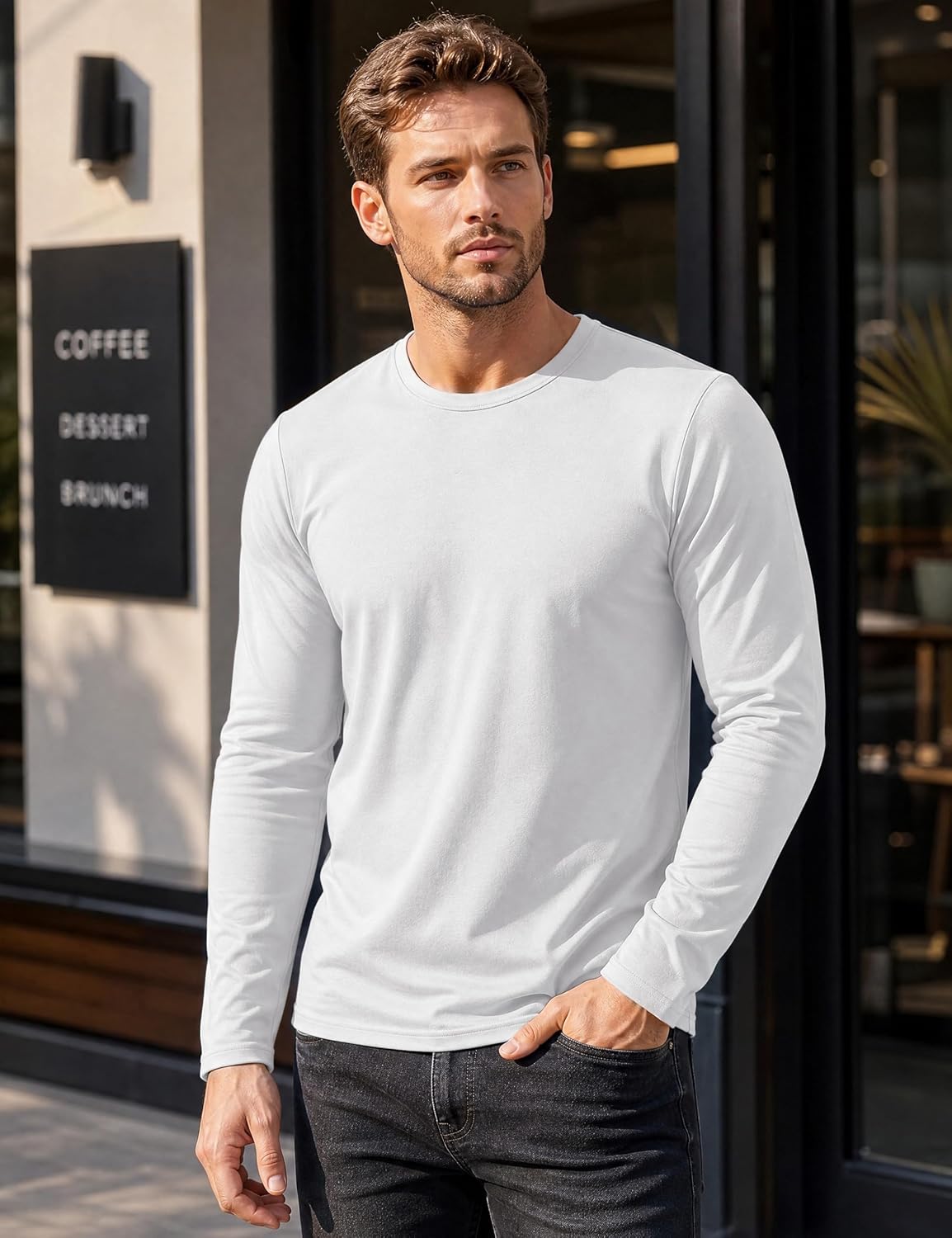 Detalle 2 de MAGNIVIT Mt-521-l23m949d Men's Long-Sleeve Cotton T-Shirt, Crew Neck
