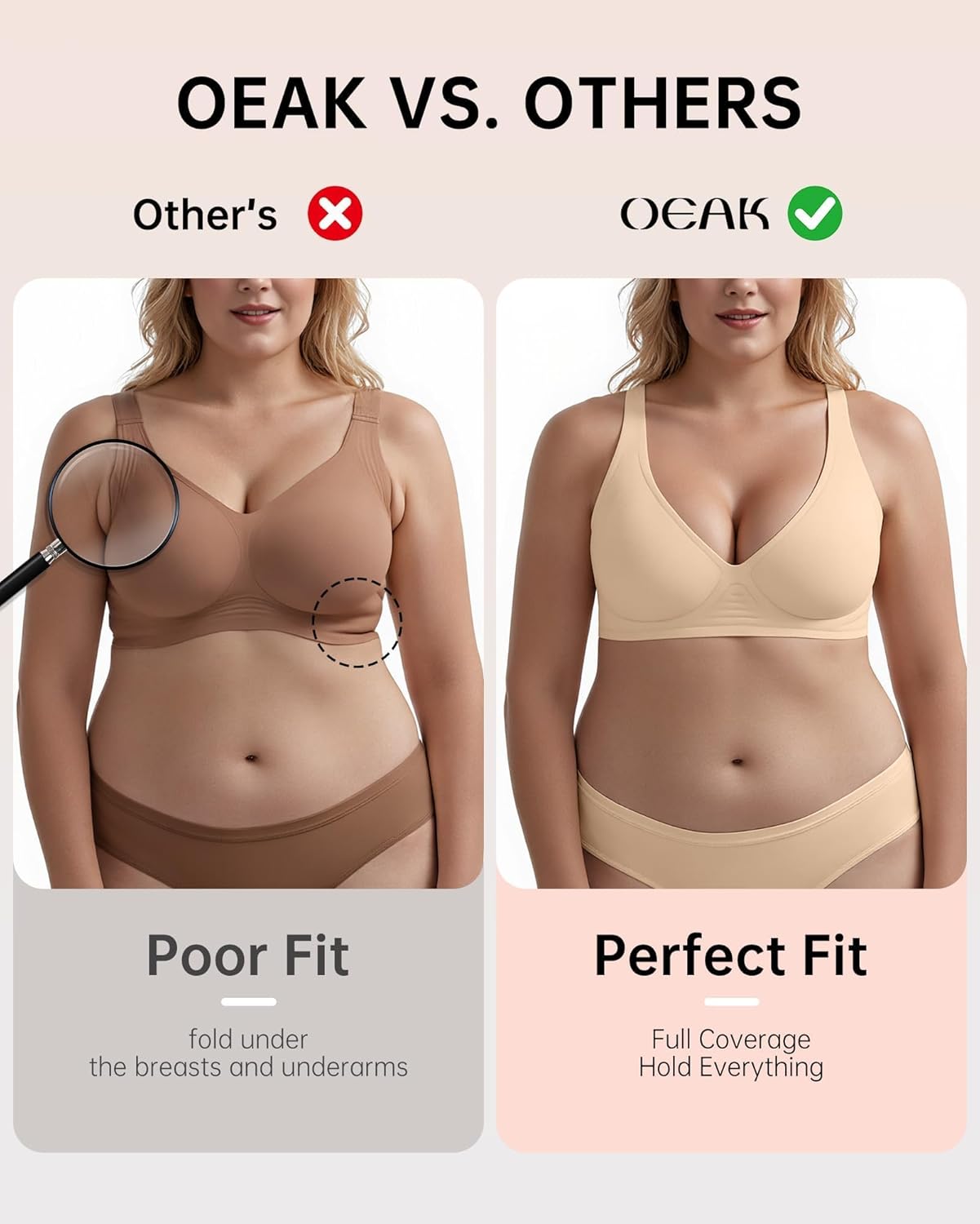 Detalle de OEAK Women's Deep V Wireless Push Up Bra – Seamless, Underwire-Free Comfort