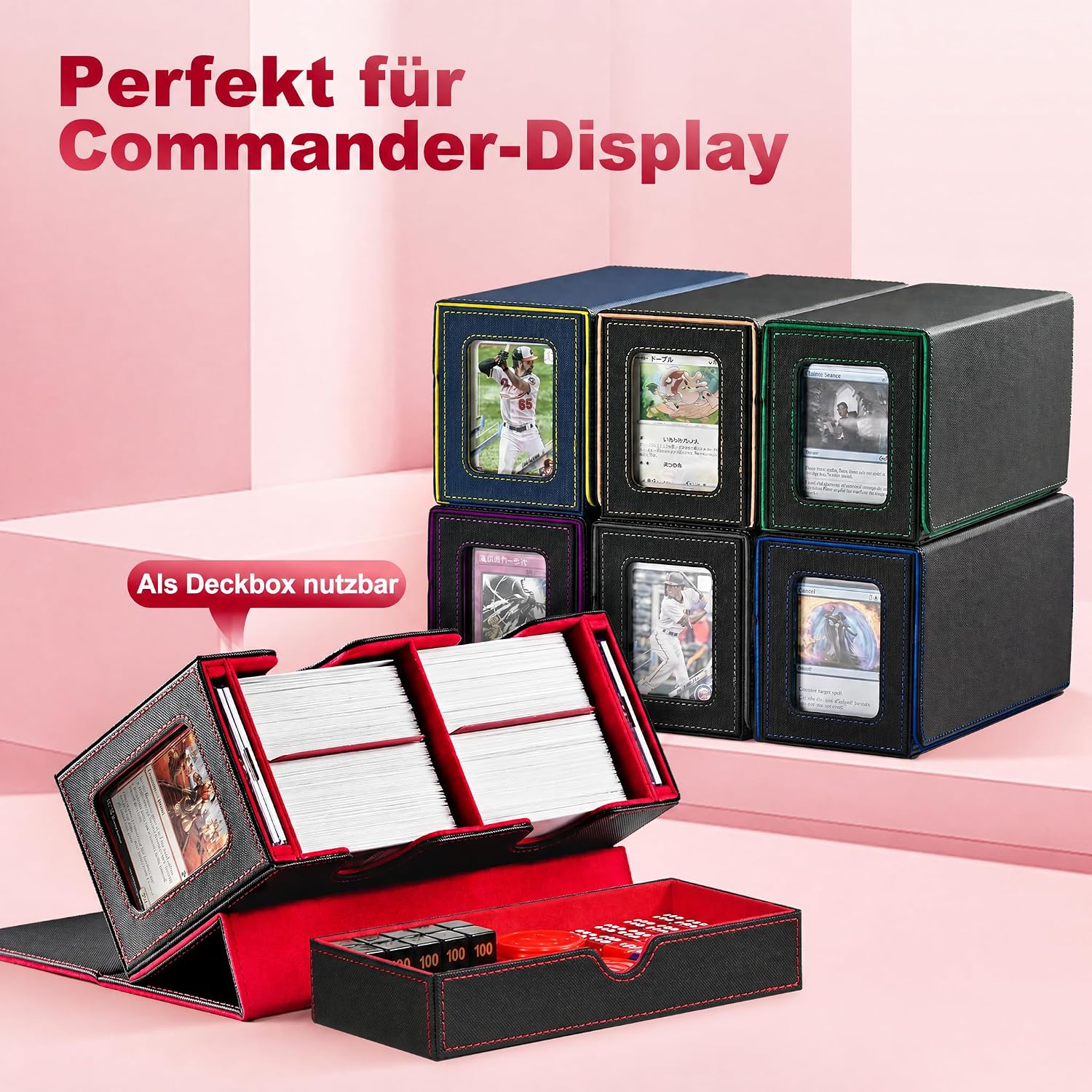 Detalle de UAONO MTG Deck-Box mit 2 Commander Displays – 250+ Karten, Würfelablage, patentiertes Design