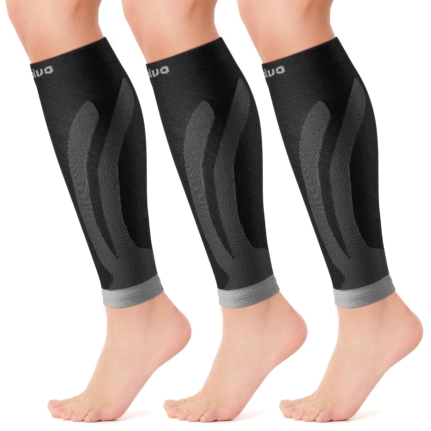 Detalle de CAMBIVO CS12 Calf Compression Sleeves, 3 Pairs, Breathable Nylon Blend