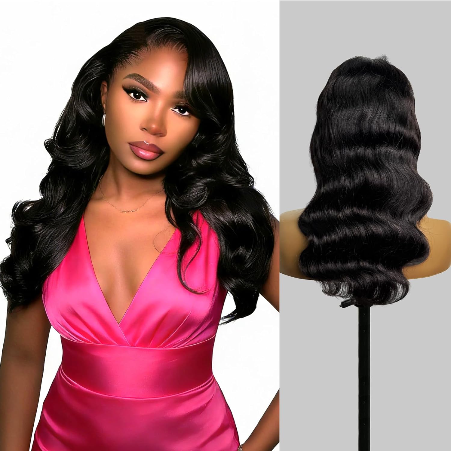 Imagen de olimaruly 18-inch 100% Virgin Human Hair Body Wave Half Wig (Natural Black) – Drawstring, Glueless Wear & Go en OfertitasTOP