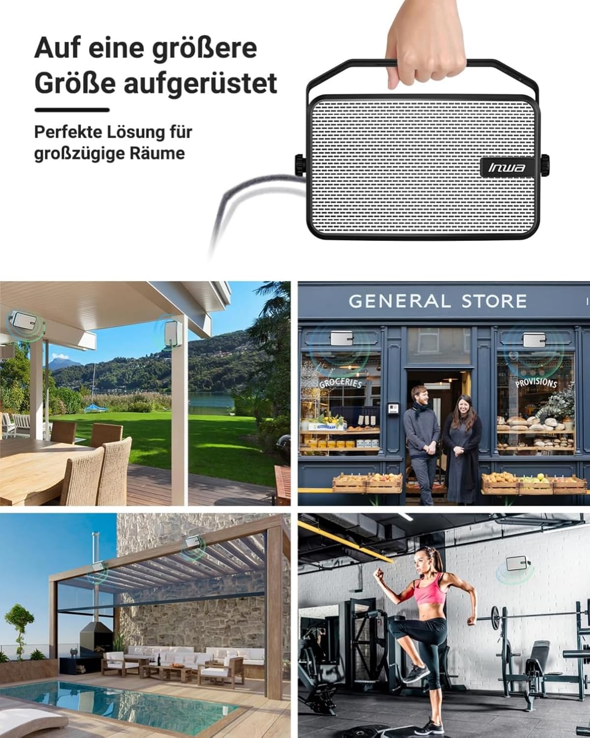 Detalle 2 de Inwa 400W Bluetooth Outdoor Lautsprecher im 2er-Set (Sync Speaker), Modell MZ621 – IPX5