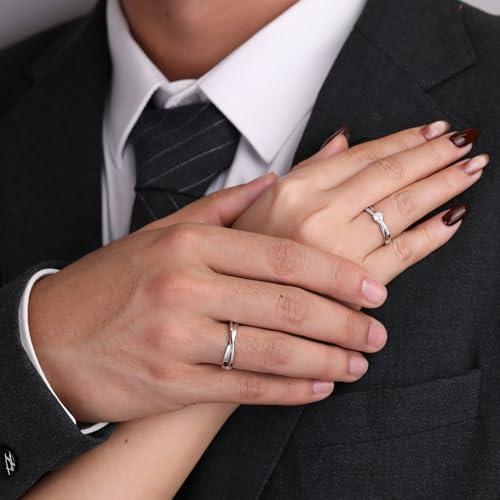 Detalle 2 de Meissa Anelli Nuziali in Argento Sterling 2 Pezzi: Coordinati e Regolabili per Lei e Lui