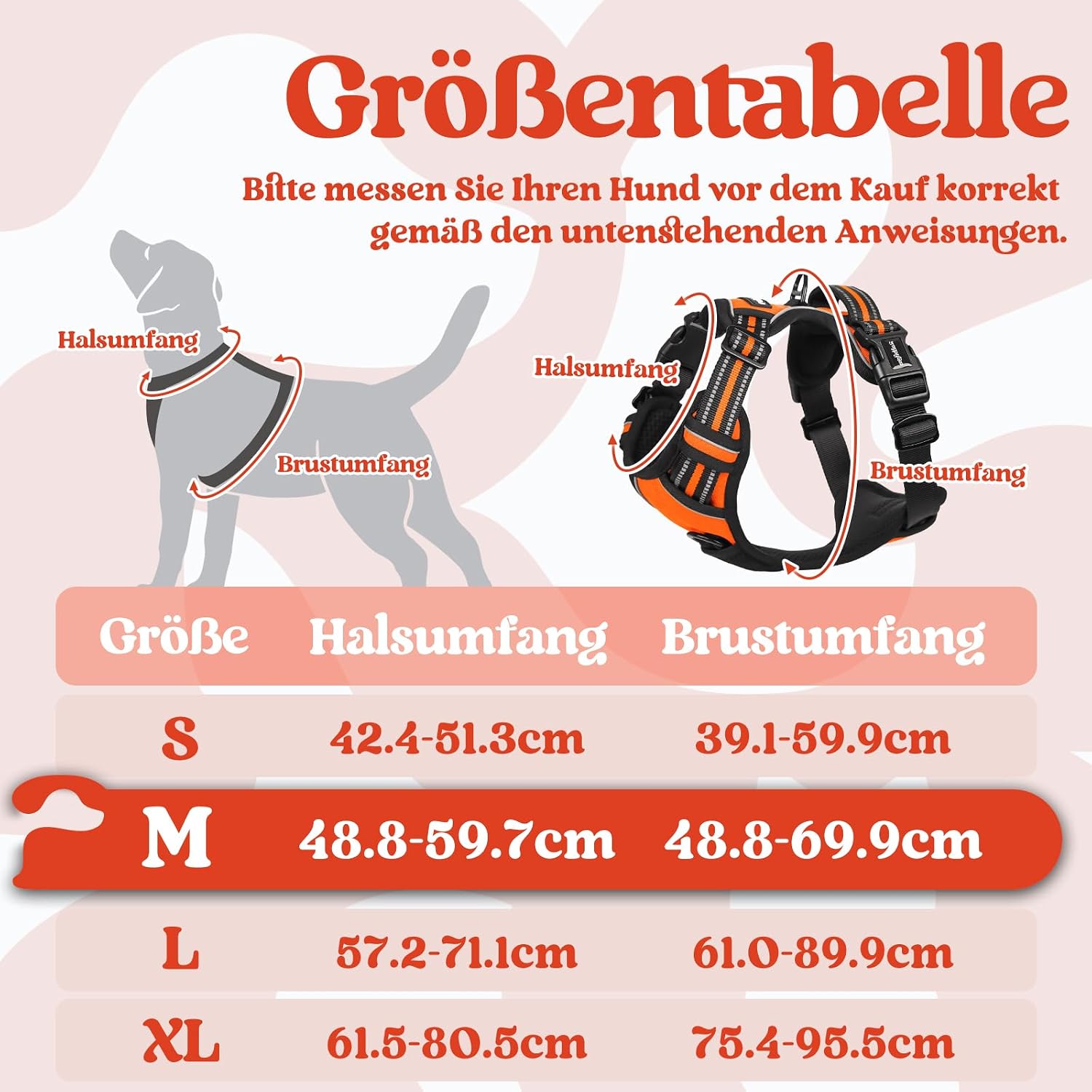 Detalle de rabbitgoo Hundegeschirr Mittelgroße Hunde (Orange, Größe M) mit Anti-Zug, gepolsterter & reflektierender Brust