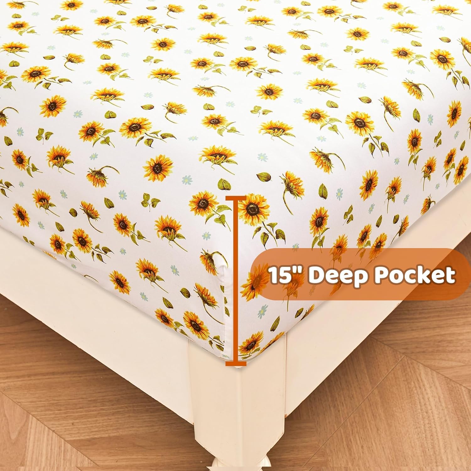 Thumbnail 3 de Softan Floral Sheet Set Queen (Sunflower) — Double Brushed Microfiber Fitted Sheet with 15" Deep Pocket