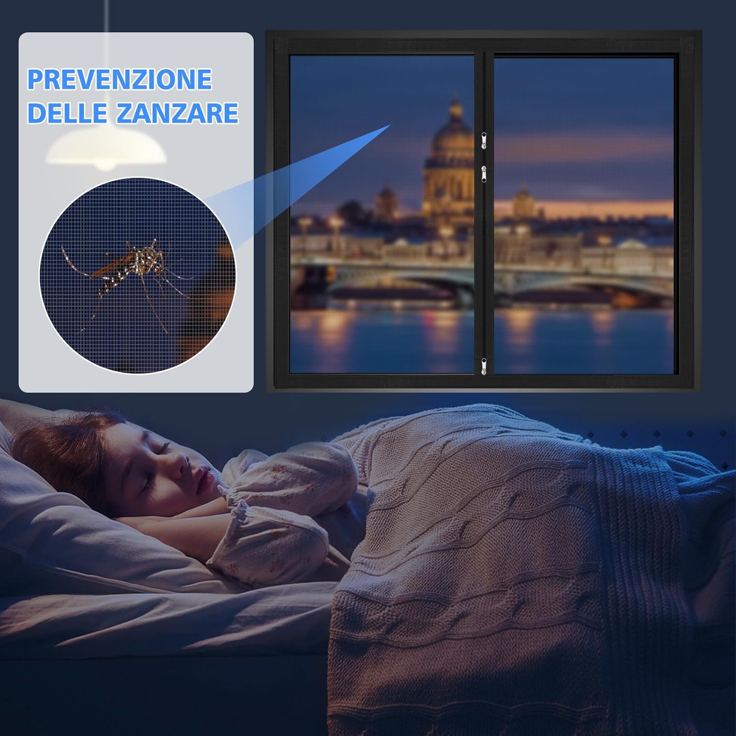 Thumbnail 5 de Zanzariere per Finestre con Cerniera Bidirezionale e Nastro Adesivo Trasparente 85x125 cm – PP Antizanzare Lavabili e Riutilizzabili, Nero