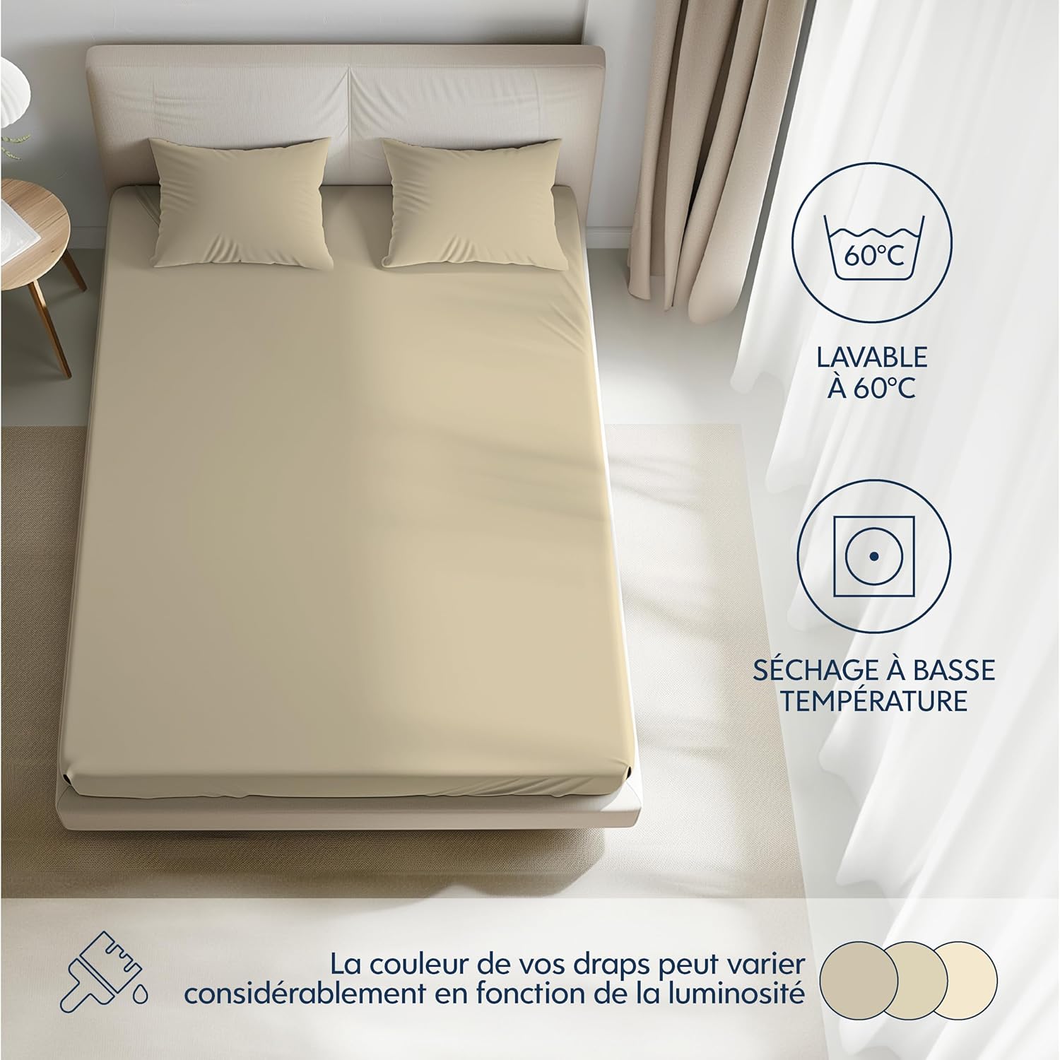 Thumbnail 4 de Dreamzie Drap Housse 90x190/200 cm – Jersey coton premium 100% beige