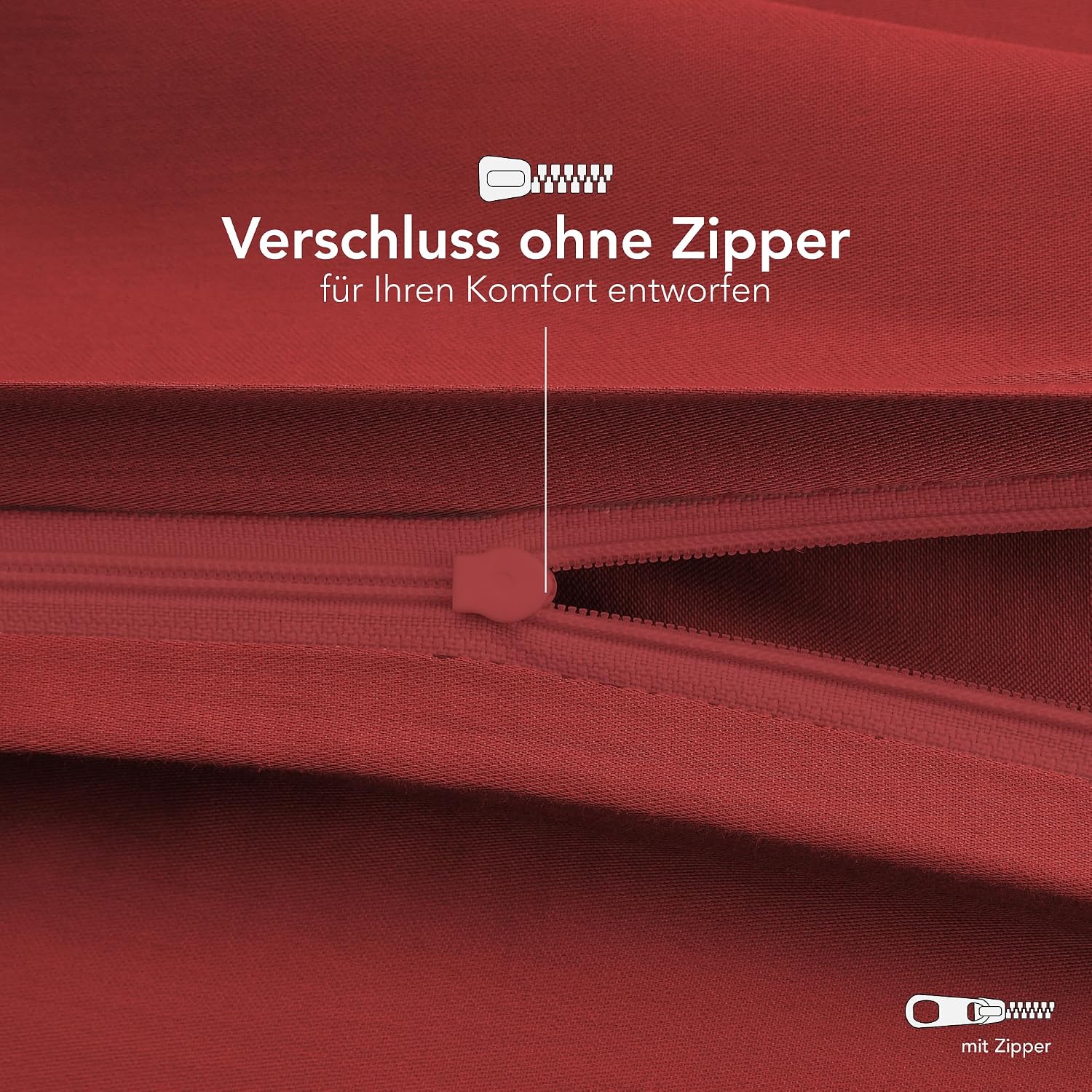 Detalle de Dreamzie Jersey-Kissenbezug 60 x 60 cm (Set mit 2) – 100% Baumwolle, rot
