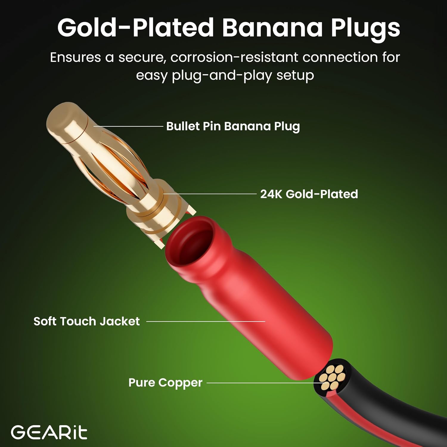 Thumbnail 3 de GEARit 14 Gauge Speaker Cable with Banana Plugs (OFC) — Gold-Plated Tips, Black
