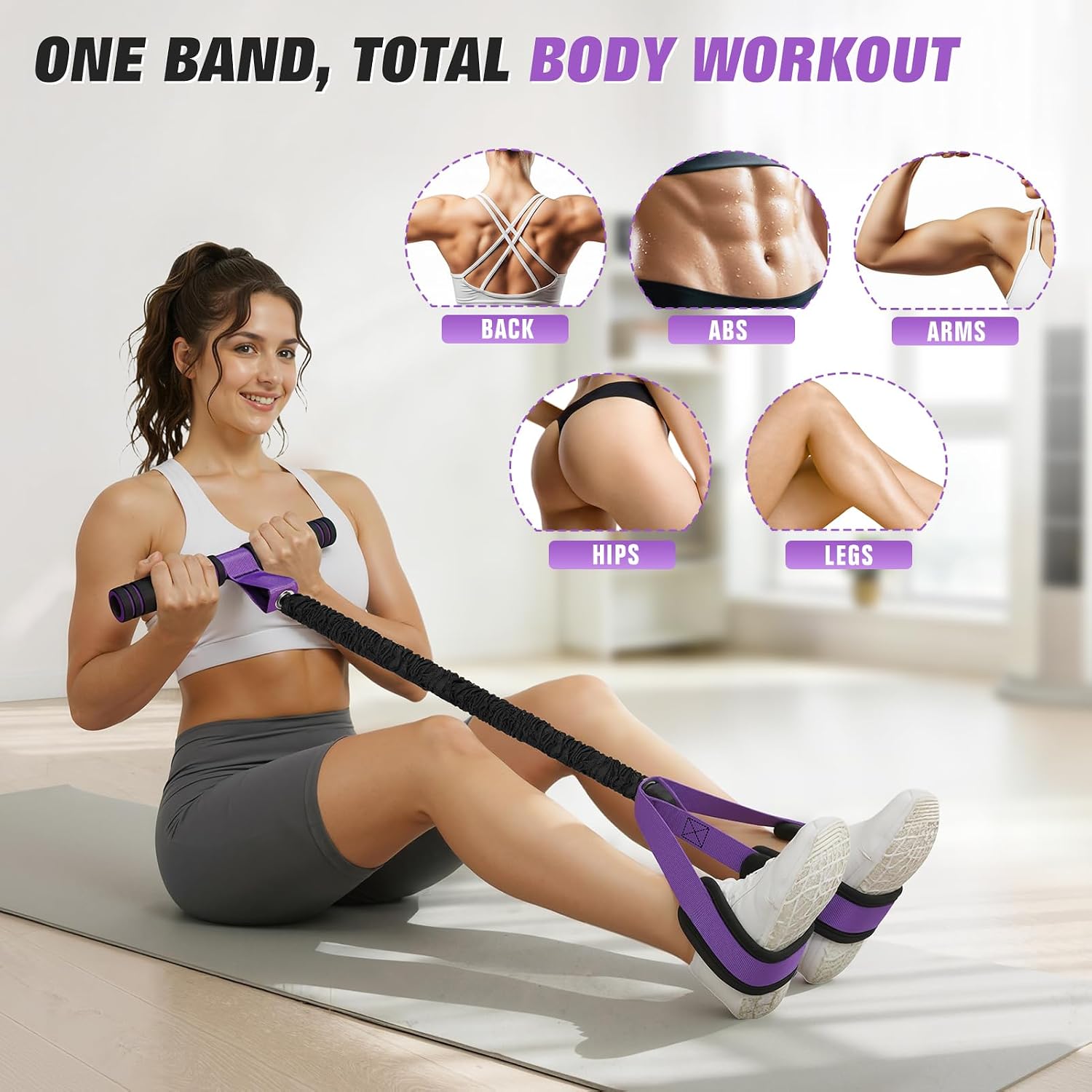 Detalle de Upgraded Pedal Resistance Band with Handles: Full-Body Home Workout Essential
