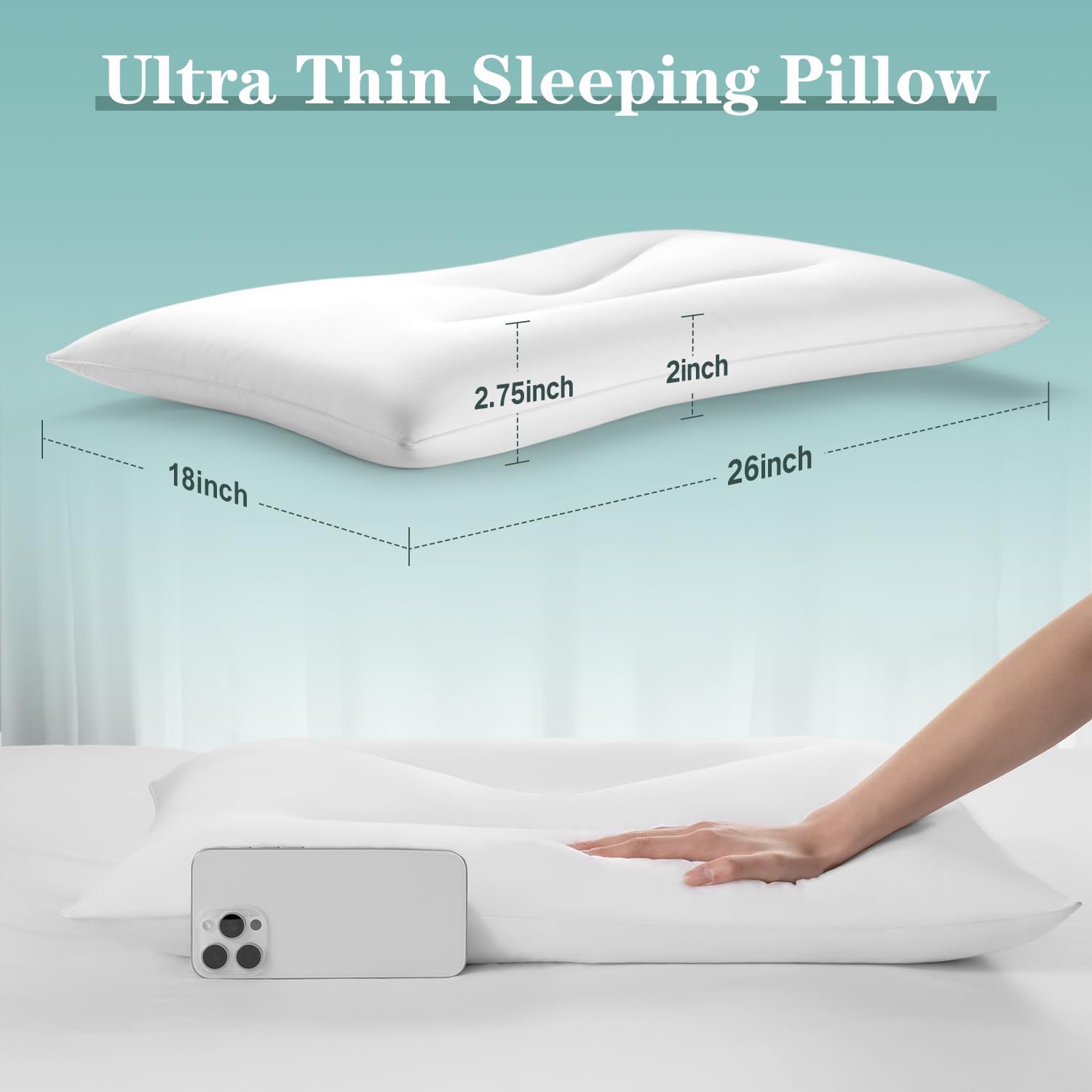 Thumbnail 1 de SofGlowly Ultra Thin Pillow, 2.75-Inch Low-Loft Down-Alternative Pillow