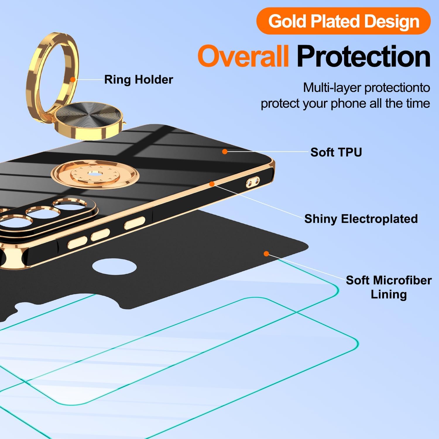 Thumbnail 5 de Gritup Slim Fit Case for Samsung Galaxy A56 5G (6.7-Inch) with Built-in Ring Kickstand, 2 HD Screen Protectors – Black