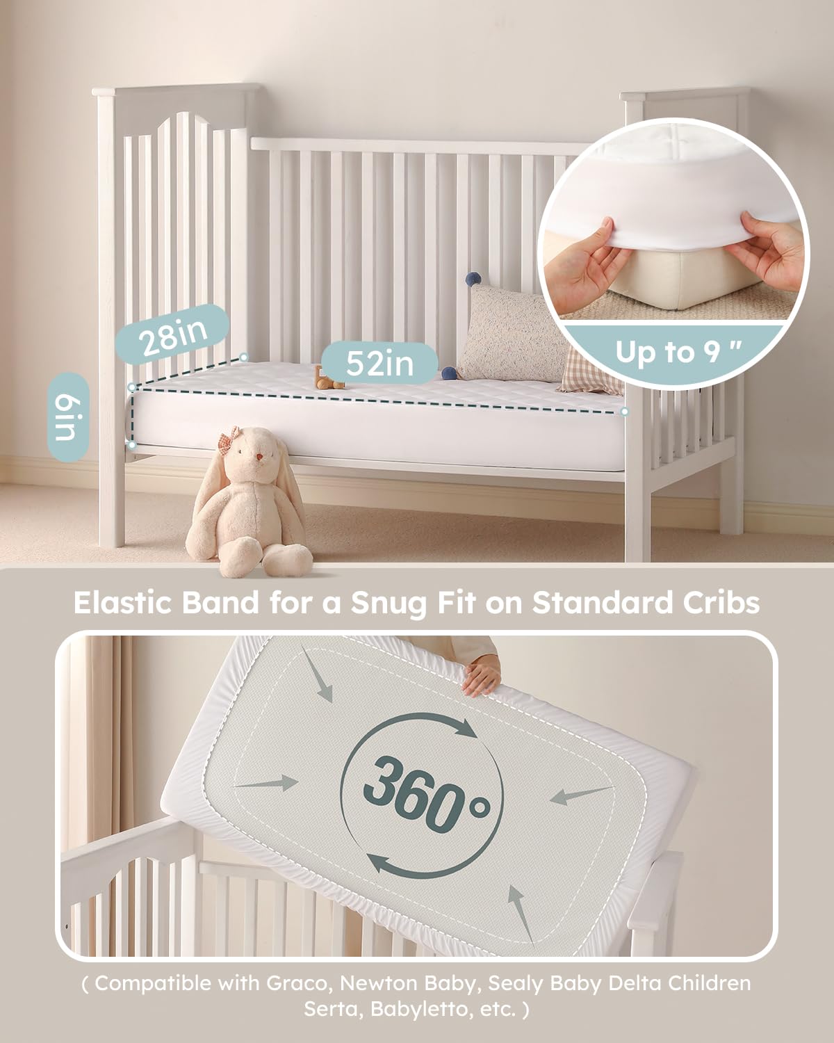 Detalle de Yoofoss Waterproof Crib Mattress Protector Sheets, 2-Pack, 52 x 28-Inch