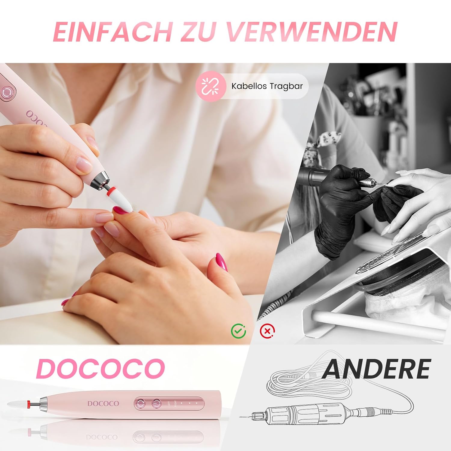 Detalle de 15 in 1 Kabellose Nagelfeile mit 35000 U/min – DOCOCO Nagelfräser für Gelnägel