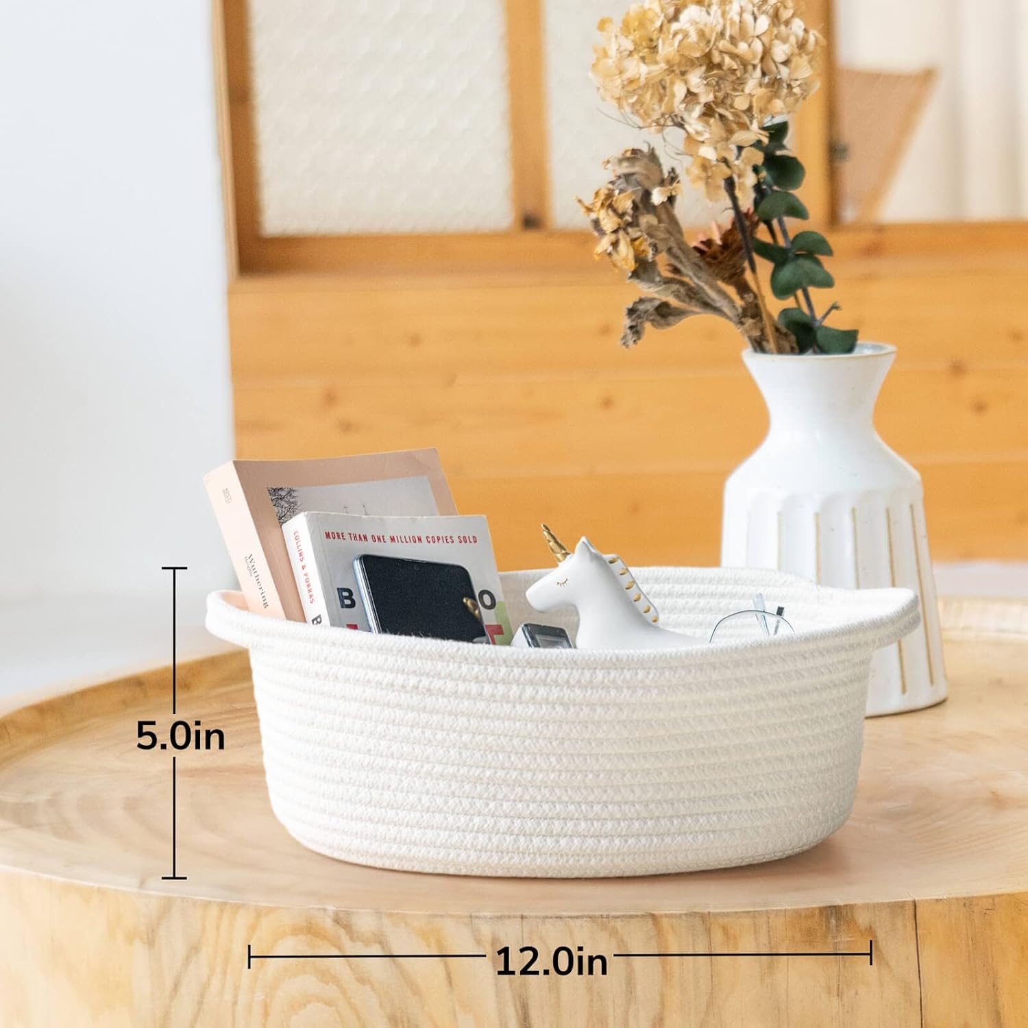Thumbnail 2 de TIMEYARD Osterkorb mit Henkel – geflochtener Baumwollseil-Korb (30 x 20 x 12 cm) in Weiß für Ordnung & Geschenke