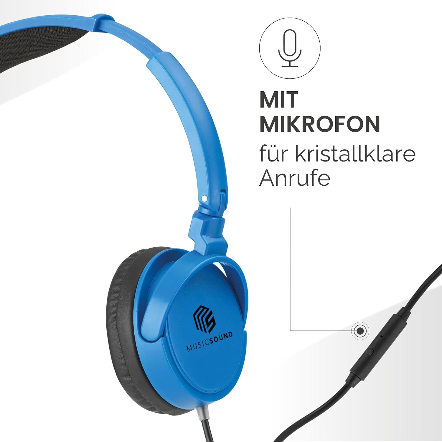Thumbnail 3 de Music Sound Bügelkopfhörer mit Kabel (Over Ear) – faltbar, 1,2 m Anti-Tangle & Mikrofon, 3,5-mm Klinke in Blau