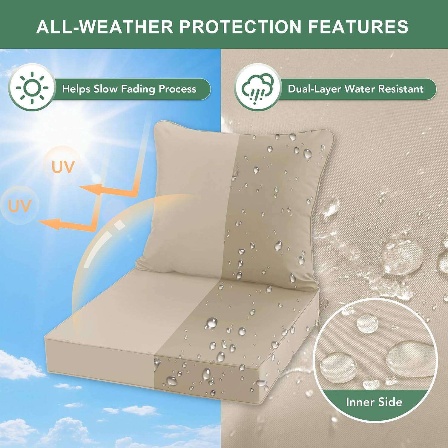 Thumbnail 2 de Summsun SSA-2424-Cream-4P Outdoor Chair Cushions, Cream, Set of 4