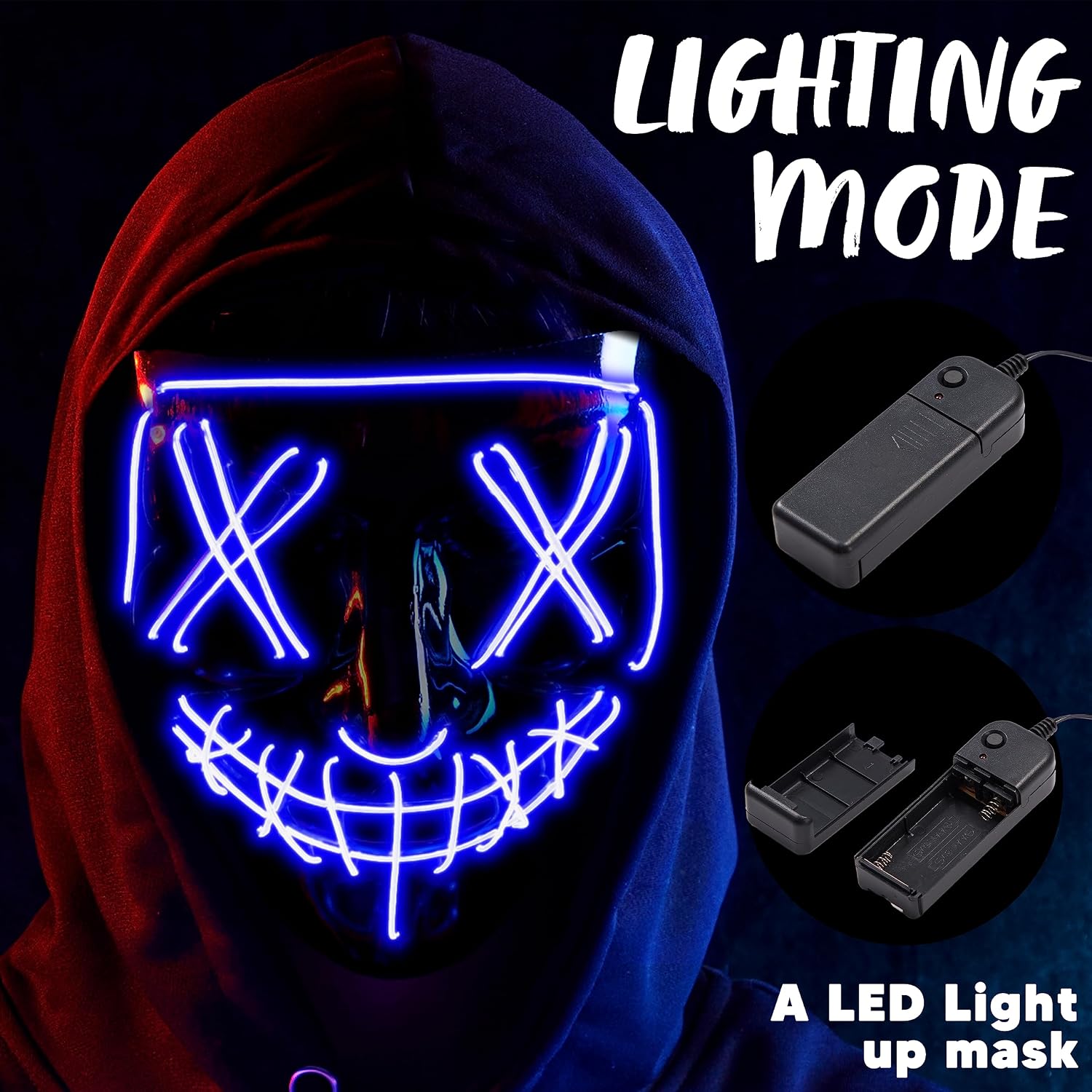 Thumbnail 3 de JOYIN Halloween LED Mask and Gloves, Blue, 3 Flashing Modes