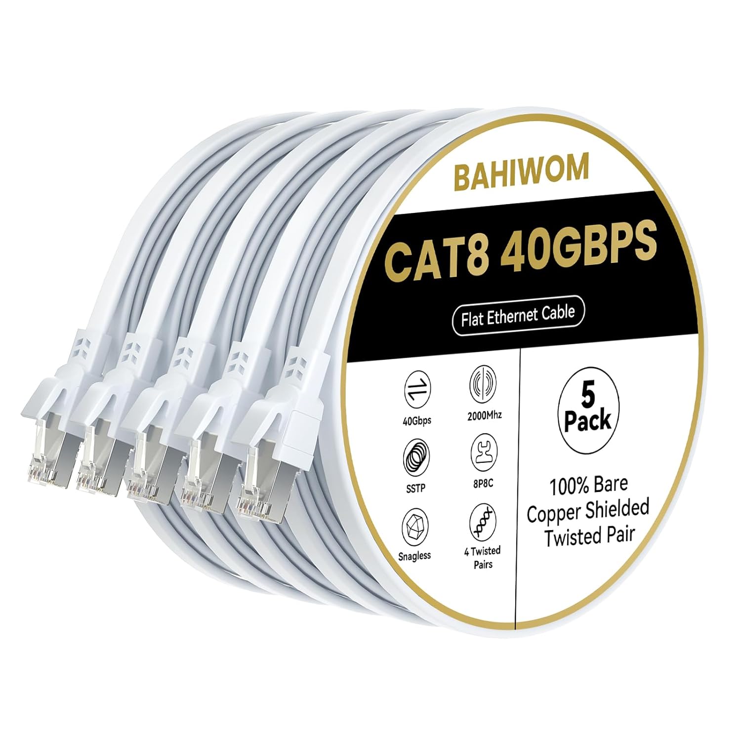 BAHIWOM Cat8 Ethernet Cable 1m 5 Pack