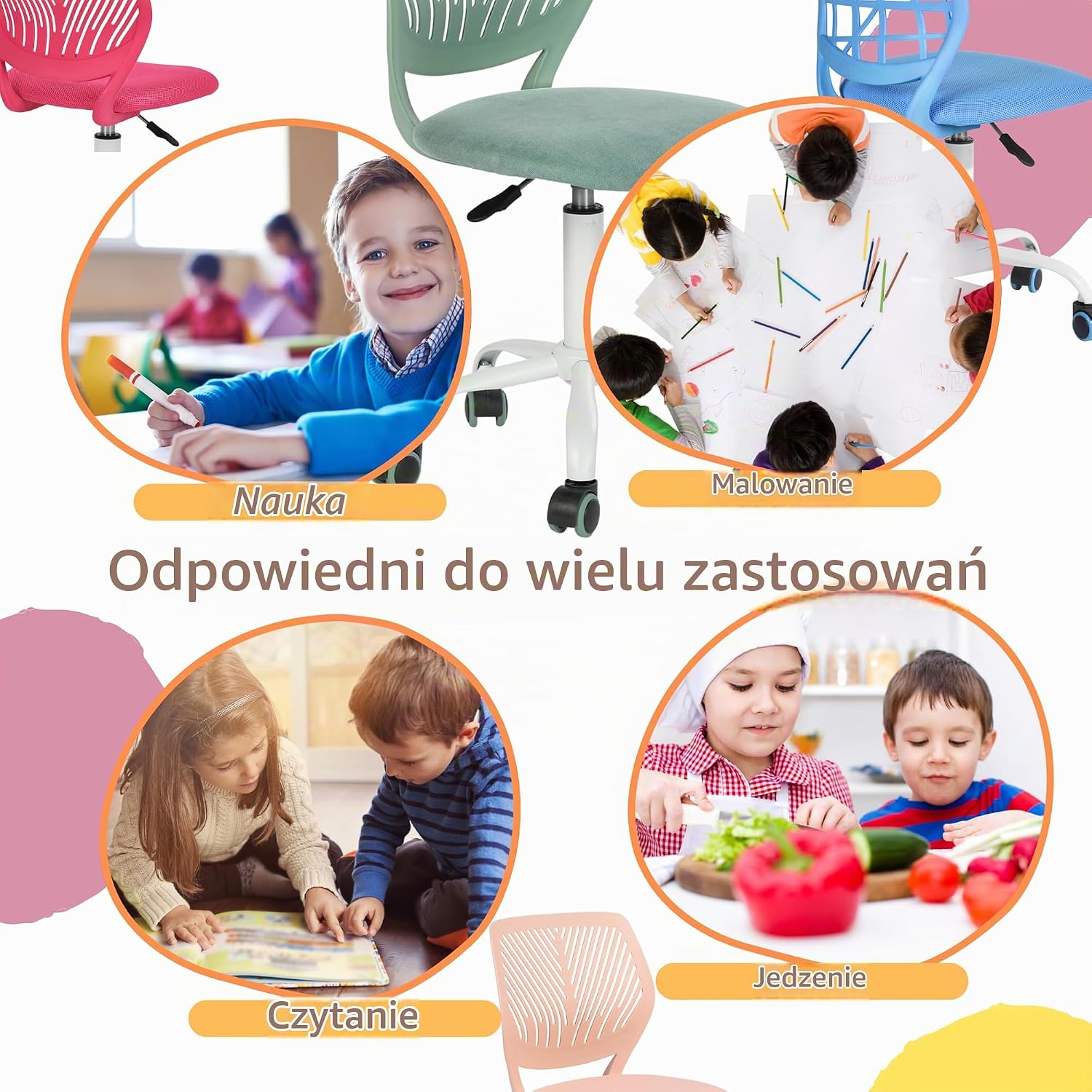Detalle 2 de FurnitureR regulowane krzesło biurowe, obrotowe, brzoskwiniowo-różowe