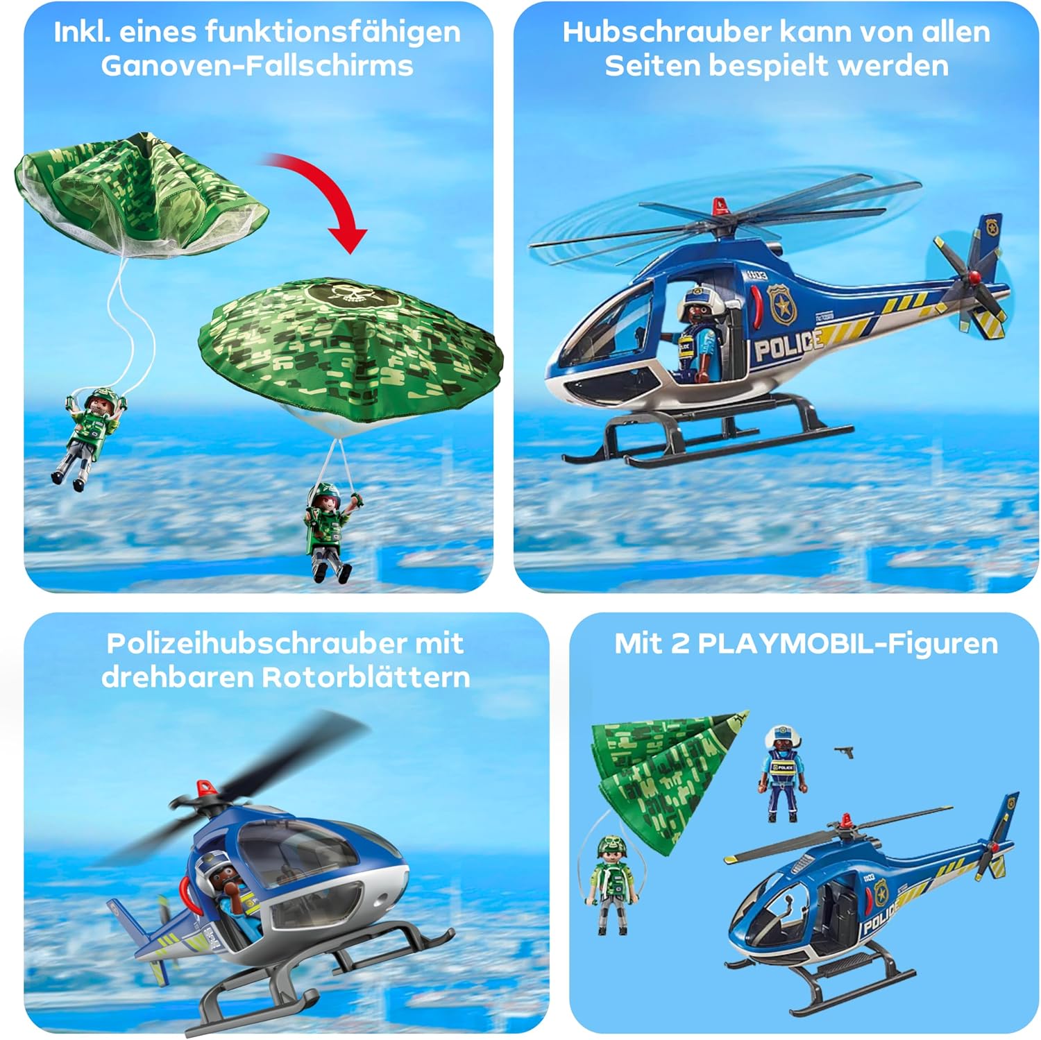 Detalle 2 de PLAYMOBIL City Action Polizei-Hubschrauber 70569 – Fallschirm-Verfolgung