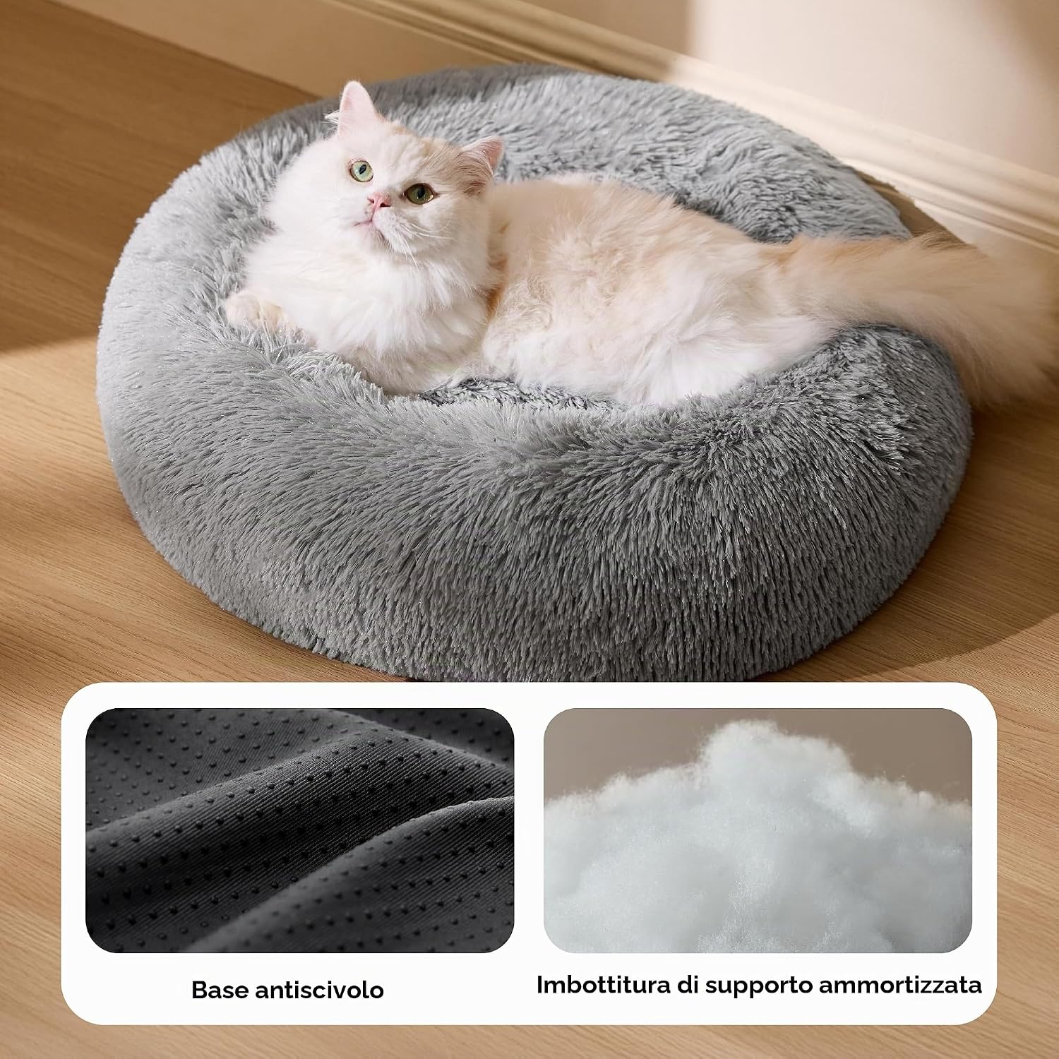Thumbnail 2 de Bedsure Cuccia per gatti lavabile Ø50 cm – cuccia rotonda in peluche grigio chiaro