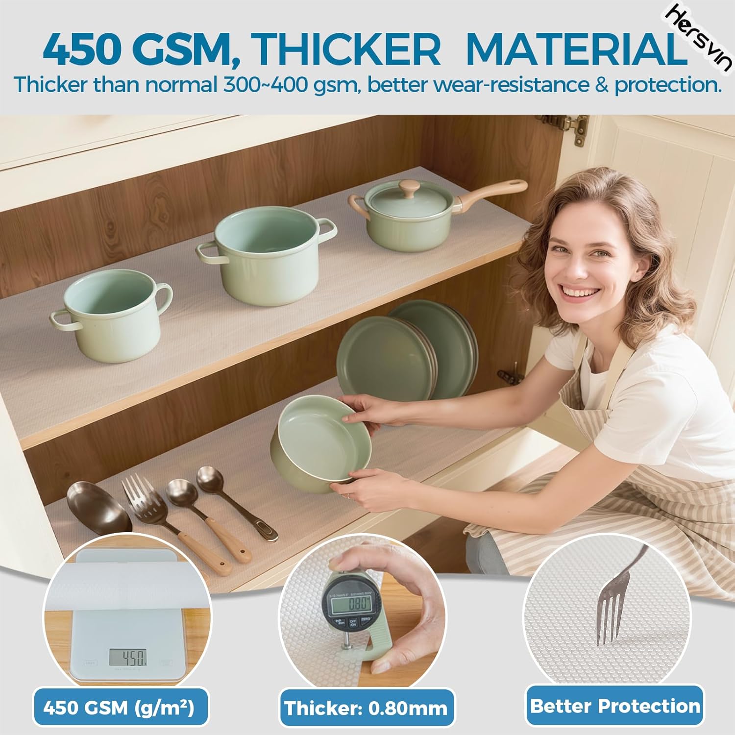 Detalle 2 de Hersvin EVA drawer & shelf liners (Clear Dot) 60x300cm non-adhesive protective mats