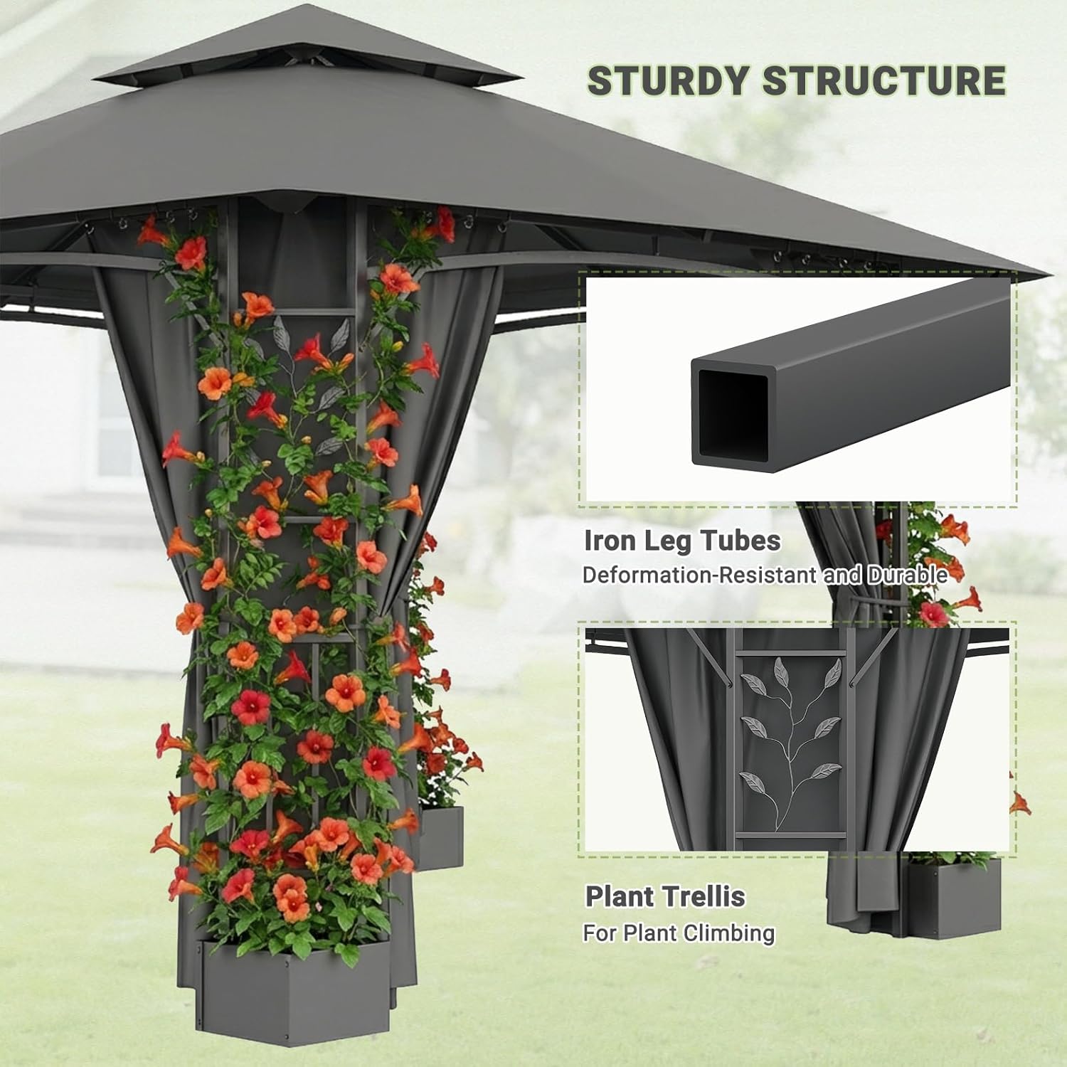 Thumbnail 2 de JUMMICO Pavillon Jardin 3.3x3m Bac à Fleurs