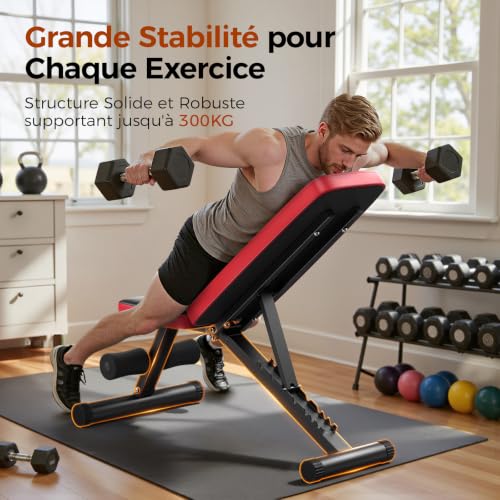 Detalle de FlyBird Banc de musculation réglable pour salle de sport à la maison – 8 positions, charge maxi 300 kg