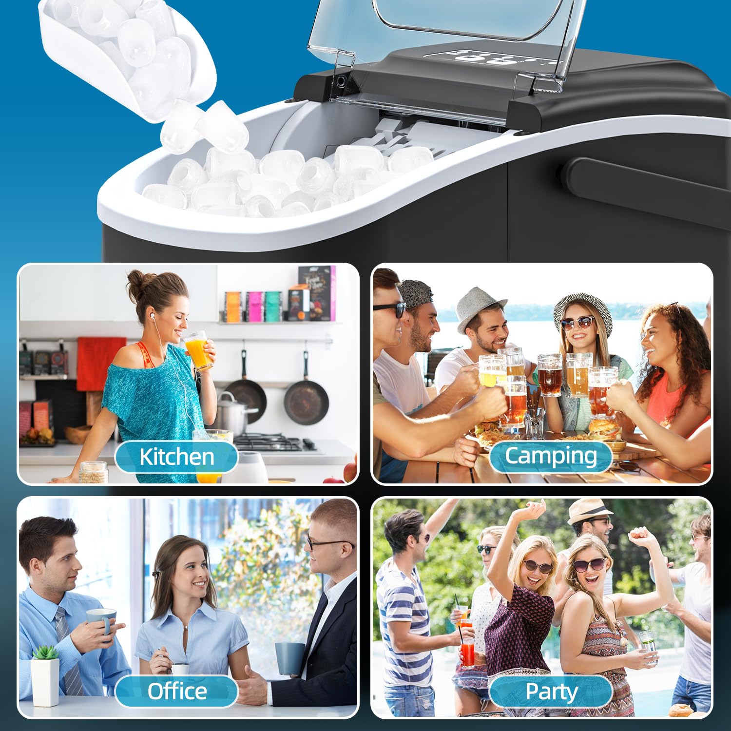 Thumbnail 6 de PALINTH Ice Maker Machine Countertop: 2 Bullet Ice Sizes, Self-C Cleaning, Portable Handle
