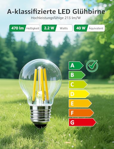Detalle de Lepro Energieklasse A E27 LED Warmweiß 2,2 W, 470 lm, 2700 K – Glühbirne