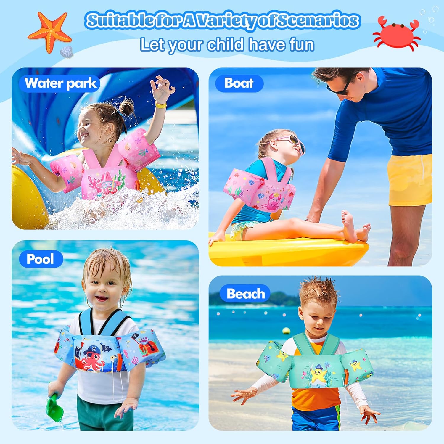 Thumbnail 4 de MoKo Kinder Schwimmflügel mit Schnalle und Notfallpfeife – Cartoon Schwimmtraining für 9 bis 22,6 kg