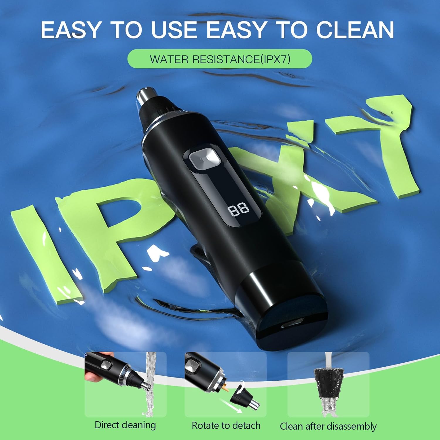 Detalle de Ginity 2-in-1 Nose & Ear Hair Trimmer for Men — Rechargeable, IPX7 Waterproof, with LED Display