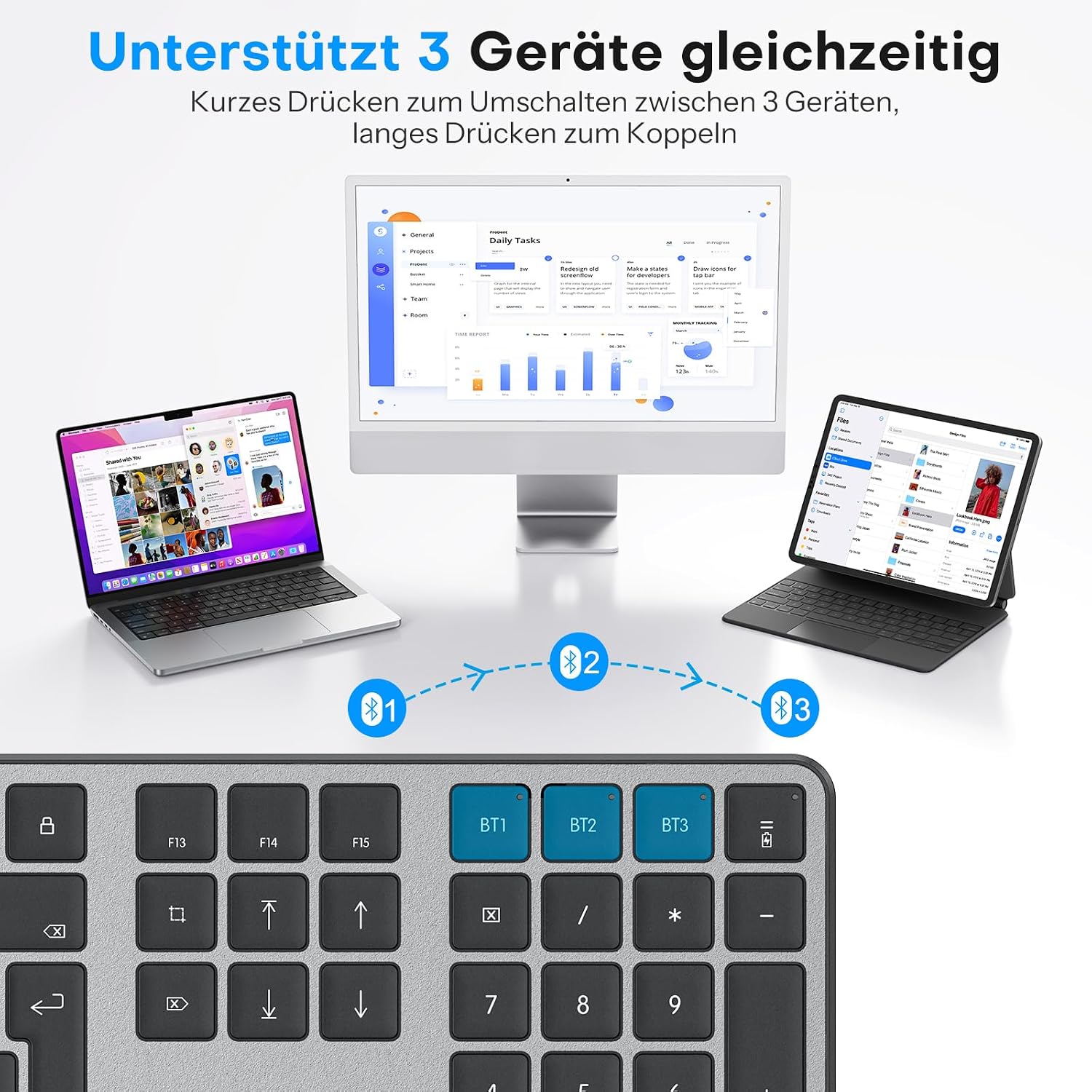Thumbnail 1 de OMOTON Bluetooth Tastatur & Maus Set für MacBook Air/Pro, iMac, iMac Pro, Mac mini (QWERTZ, DE, mit Multi-Gerät-Funktion)