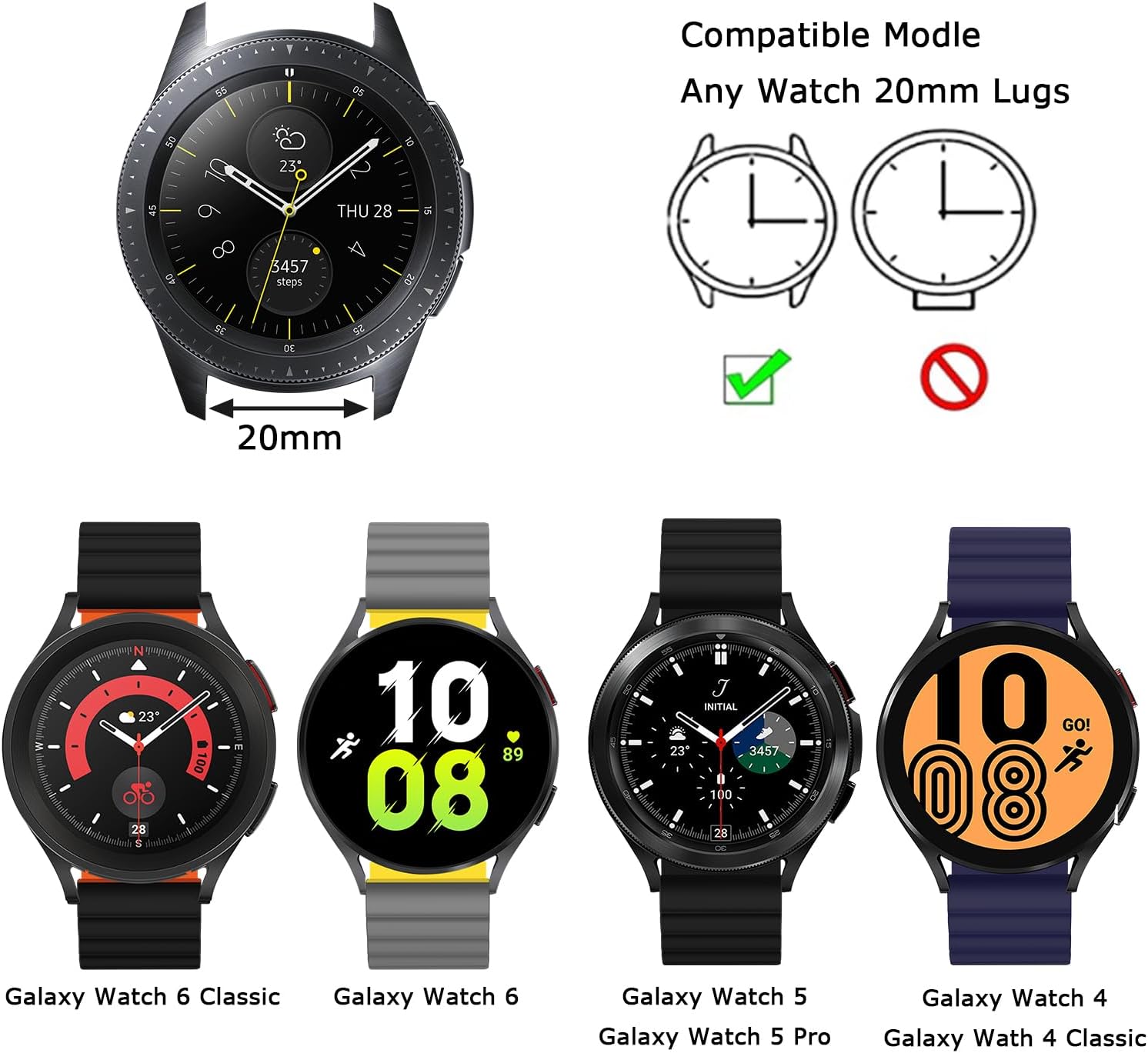 Detalle de Tasikar 20mm Magnetic Silicone Strap for Samsung Galaxy Watch 6/5/4 and More