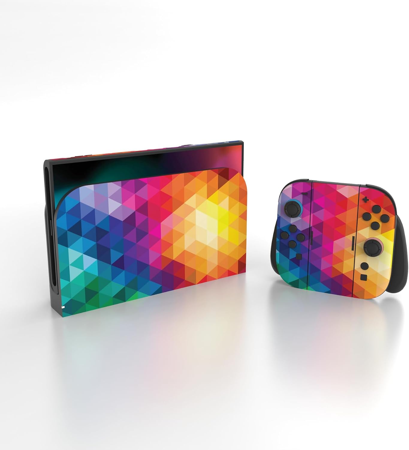 Detalle de PlayVital Full Set Protective Skins for Nintendo Switch 2 (Vinyl decal wrap) – Colourful Triangle