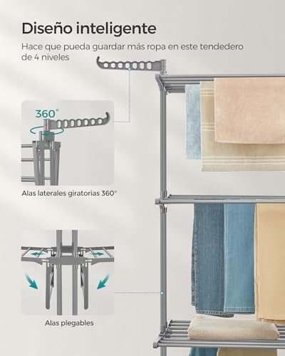 Detalle de Tendedero Plegable de 4 Niveles con Ruedas SONGMICS LLR701G01