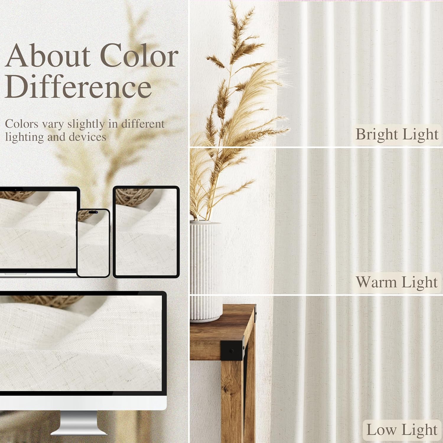 Thumbnail 3 de Cream Linen Back Tab Curtains 84 Inch 📐