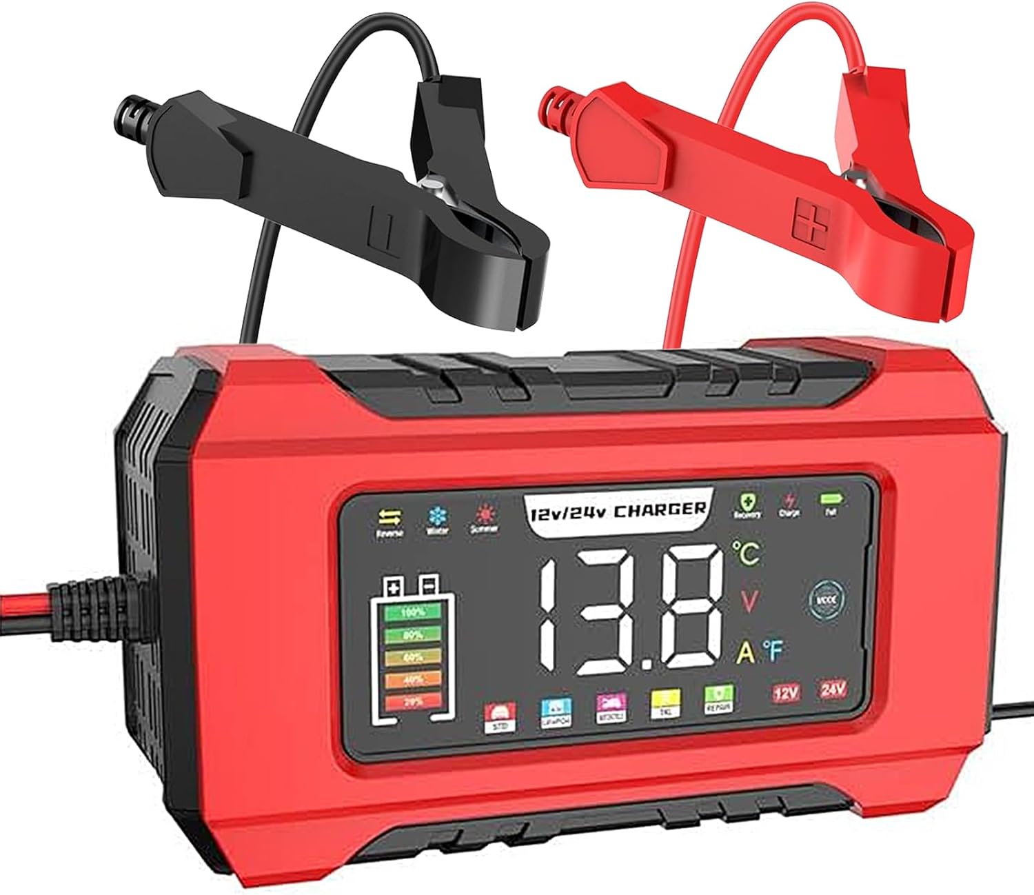 Detalle de 24V 8A & 12V 15A Car Battery Charger: 2 in 1 LiFePO4 Battery Charger for Leisure, Lithium and Motorbike Batteries