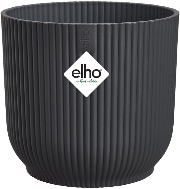 Detalle de elho Vibes Fold Round 22cm Flower Pot – Anthracite: Durable, Recycled Plastic Planter for Indoor Use