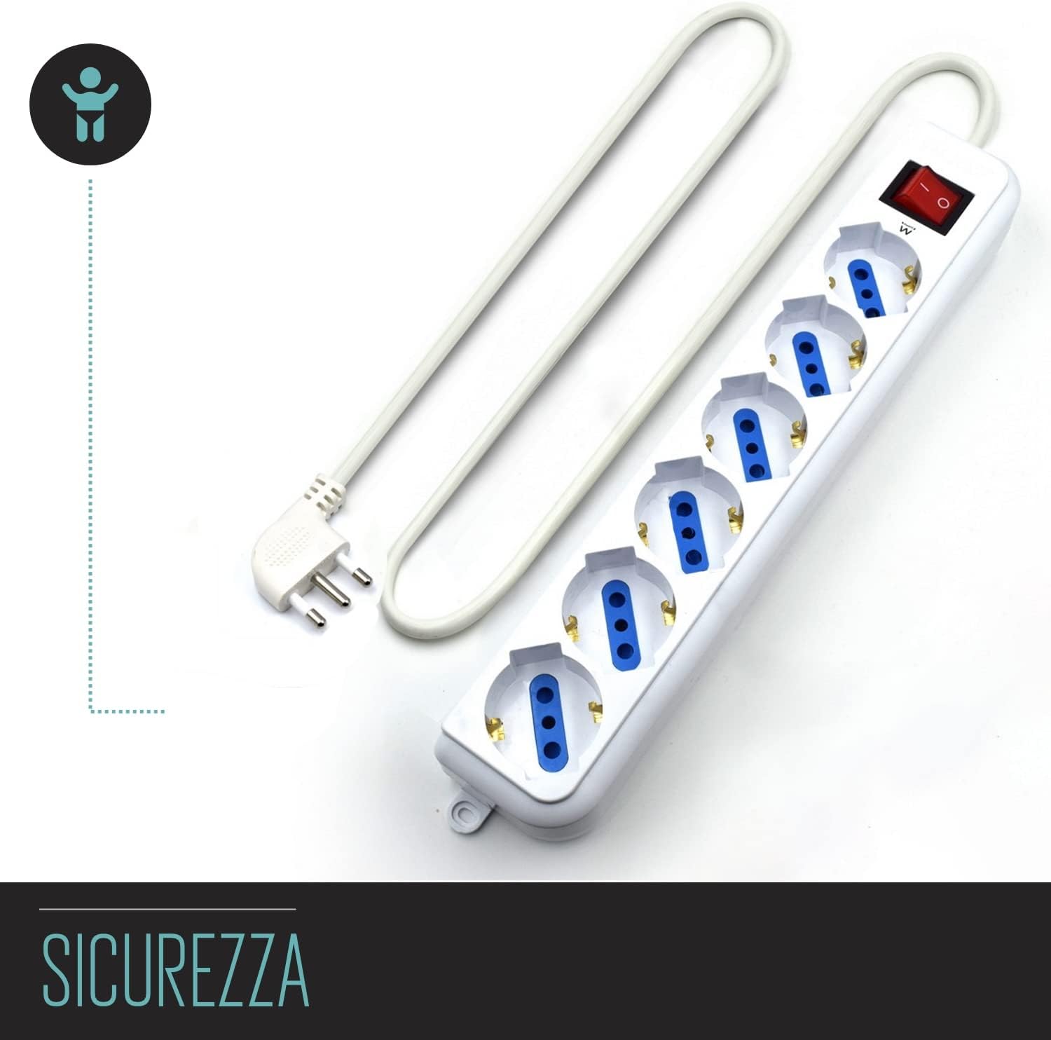 Thumbnail 4 de EW3922: Multipresa a 6 Posti con Prese Italiane 10A e Schuko, Cavo 5 m, Angolate 45°