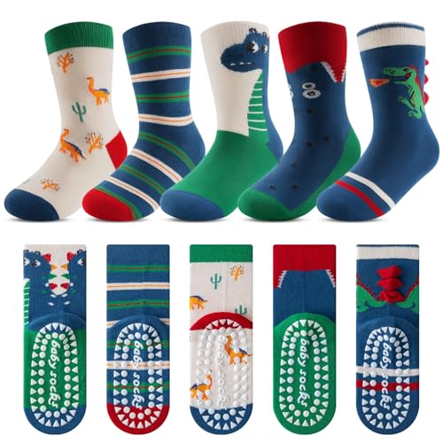 Detalle de Kyopp: 5 pares de calcetines antideslizantes para niños (6–8 años) con motivos de animales