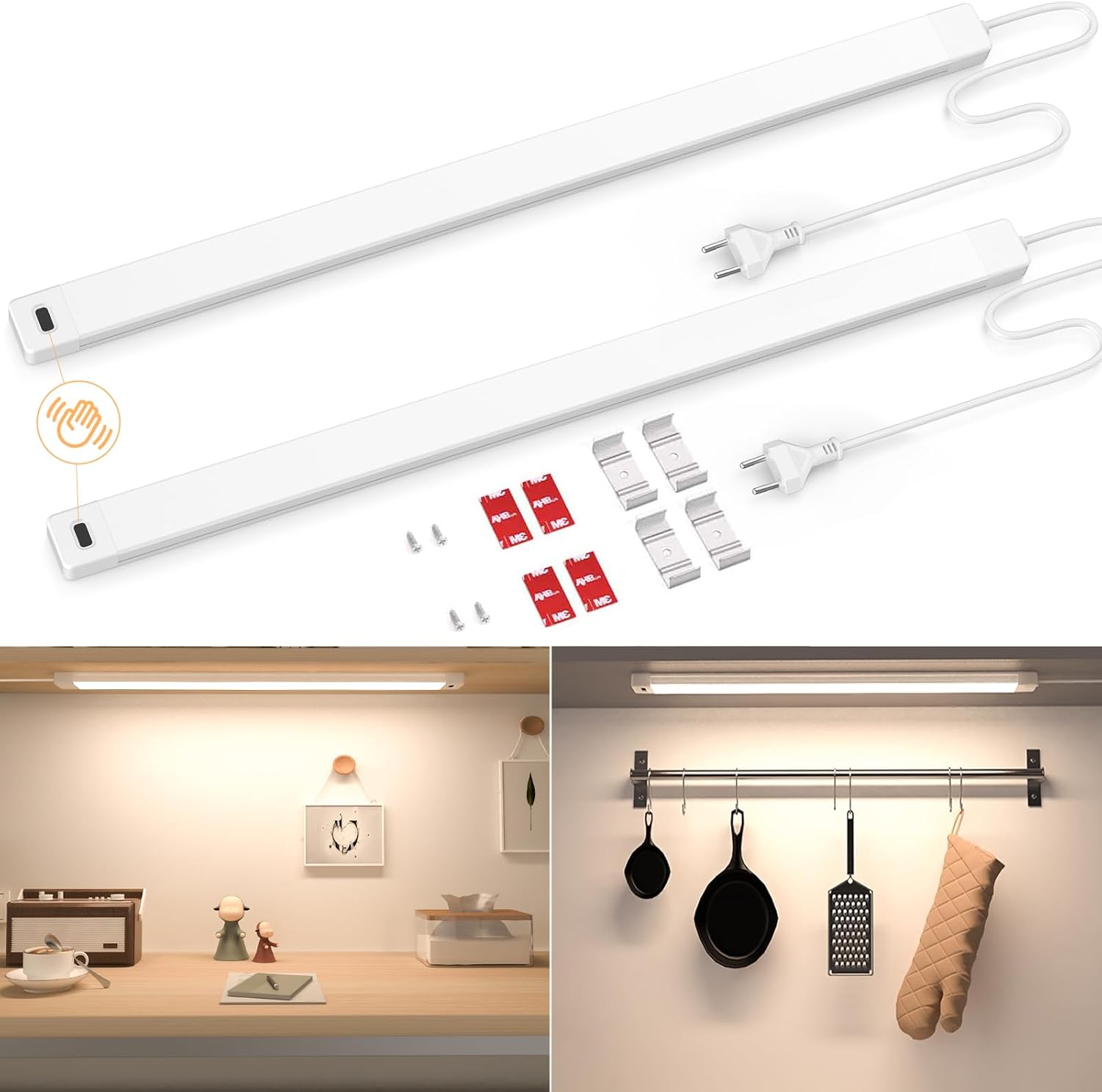 Detalle de SIBI Unterbauleuchte LED dimmbar 2er-Set (41 cm) Neutralweiß mit berührungsloser Sensorsteuerung – 4000K, 473 lm